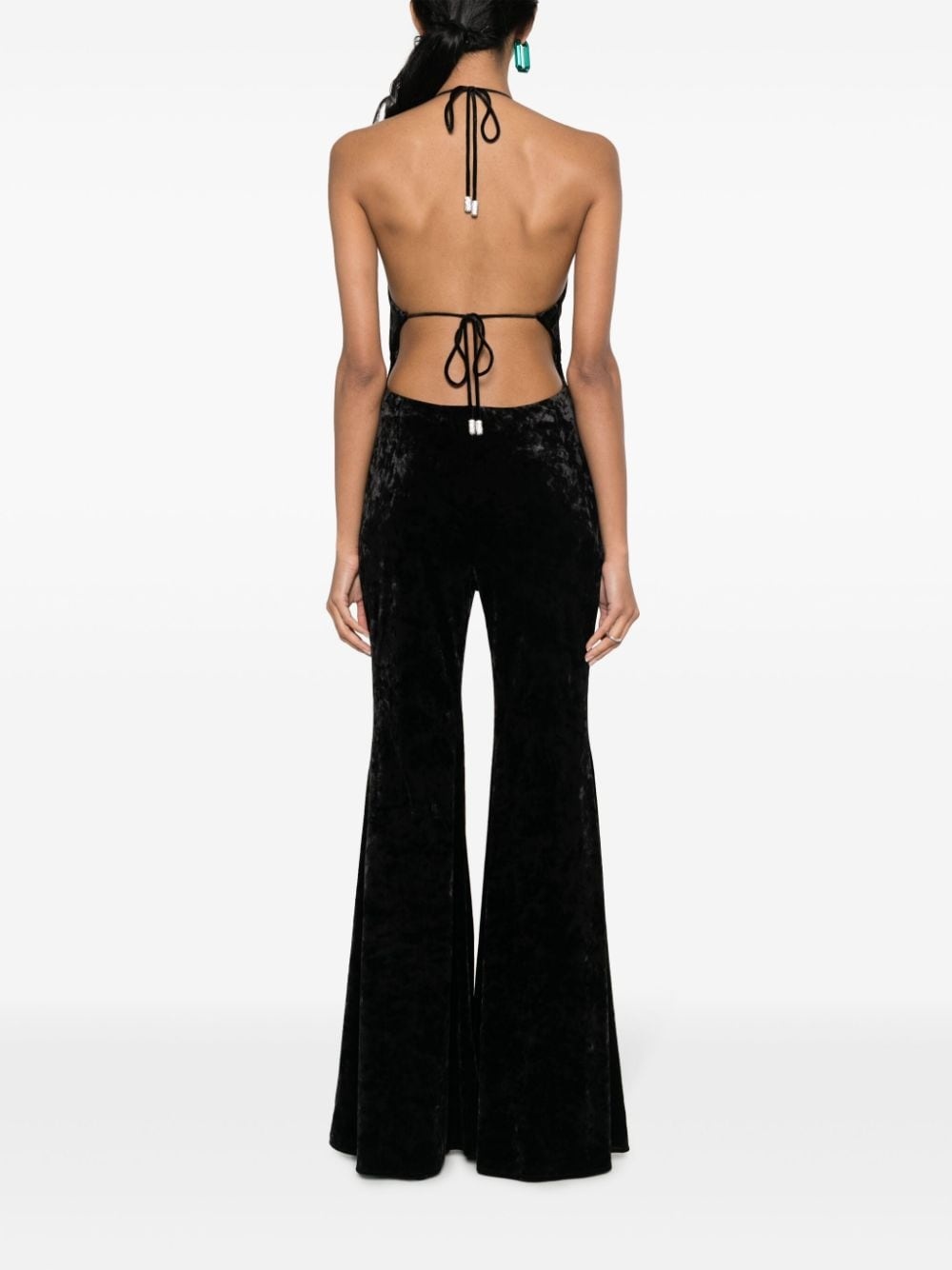 open-back velvet jumpsuit - 4