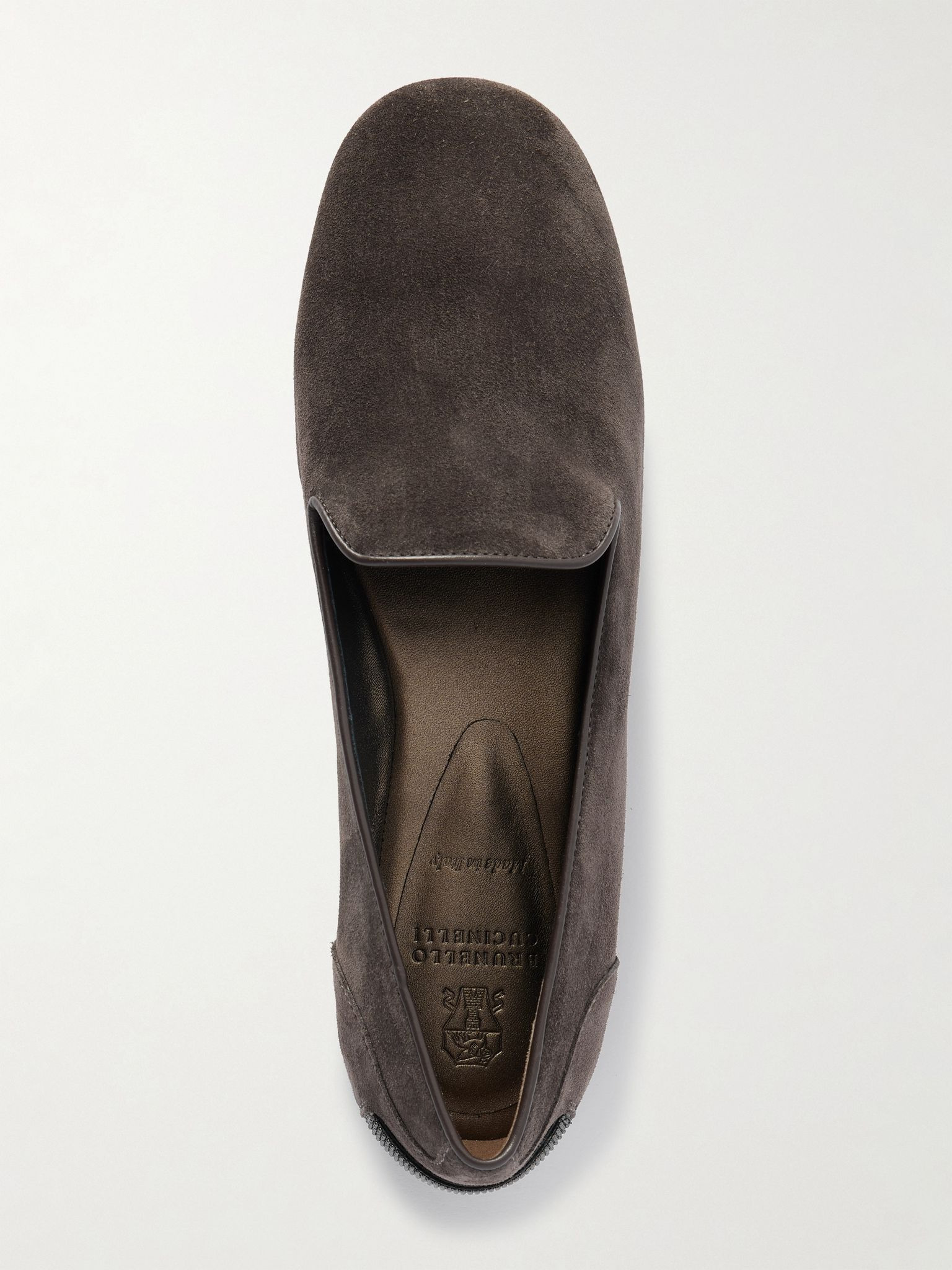 Bead-embellished leather-trimmed suede ballet flats Dark brown - 5