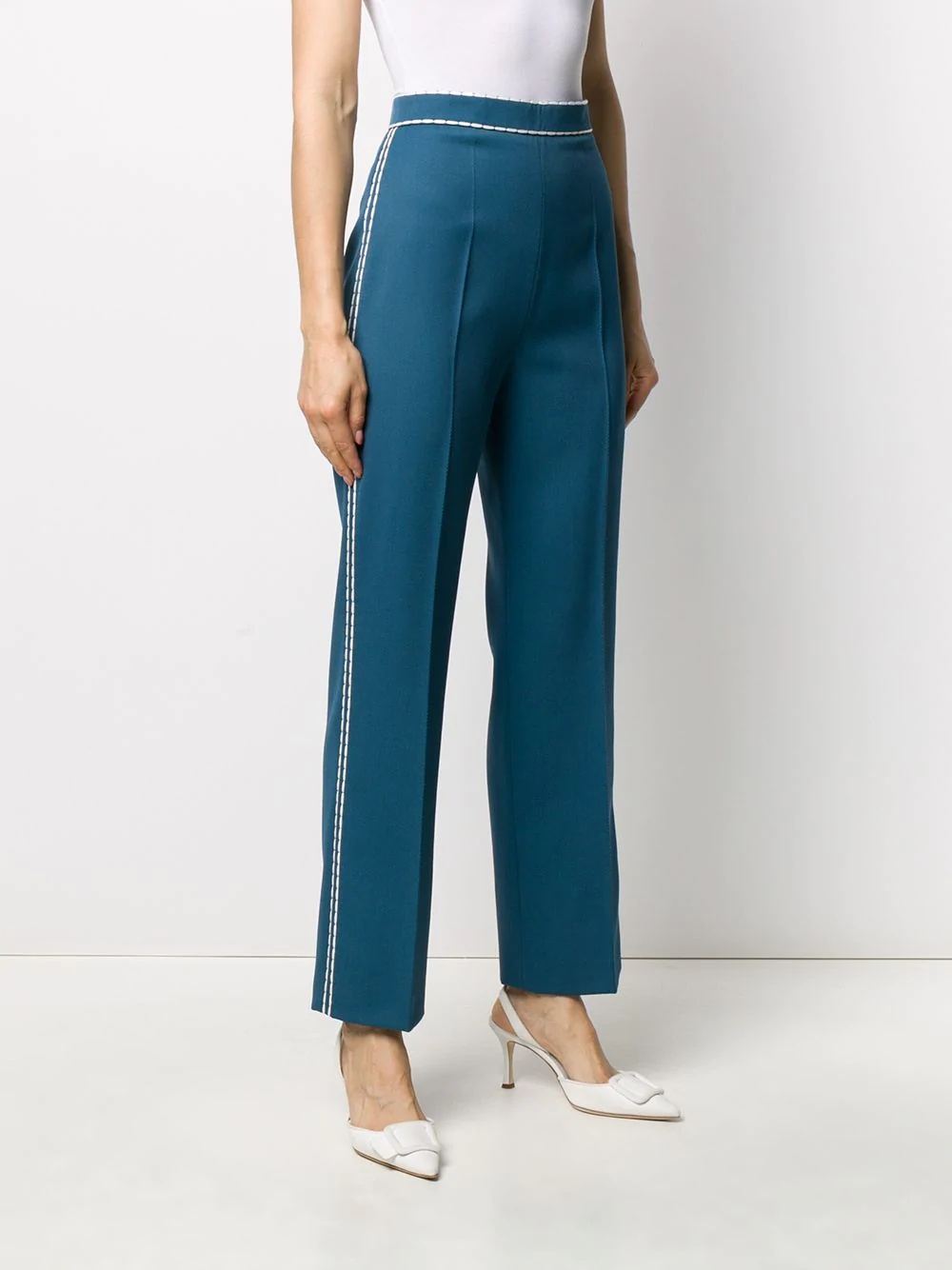 contrast stitching straight-leg trousers - 3