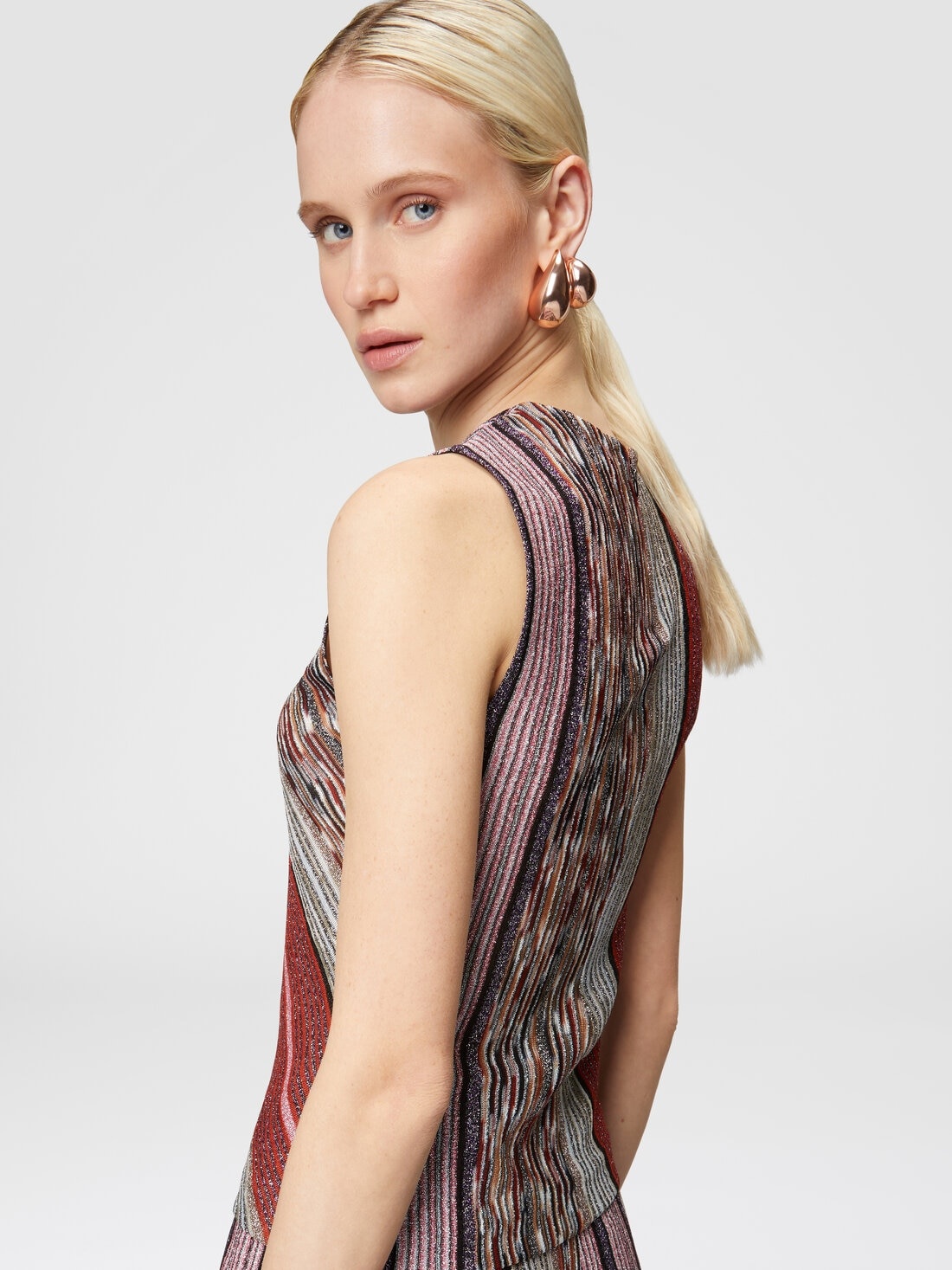 Sleeveless top in lamé slub viscose - 4