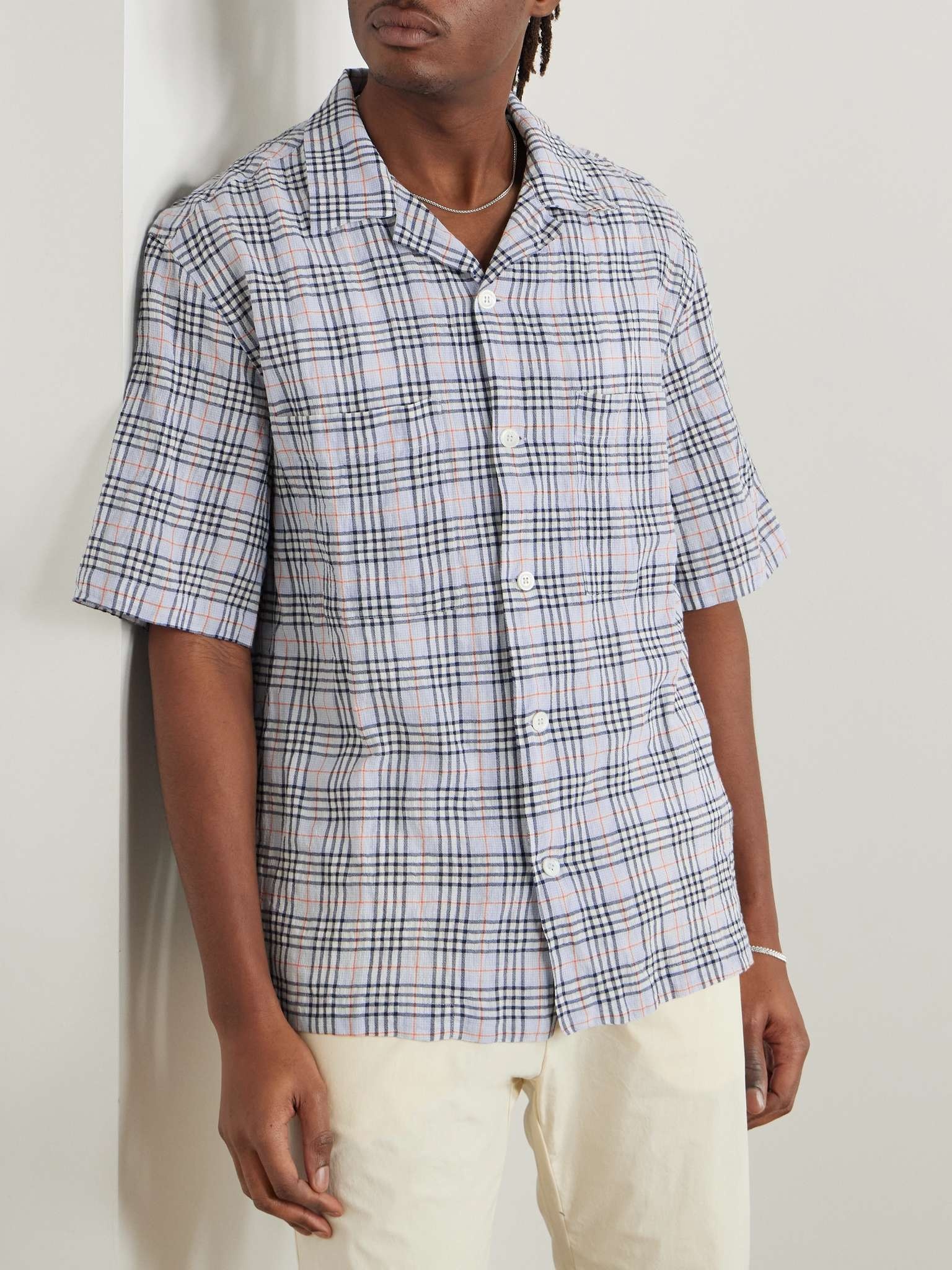Solana Camp-Collar Checked Cotton and Wool-Blend Seersucker Shirt - 3