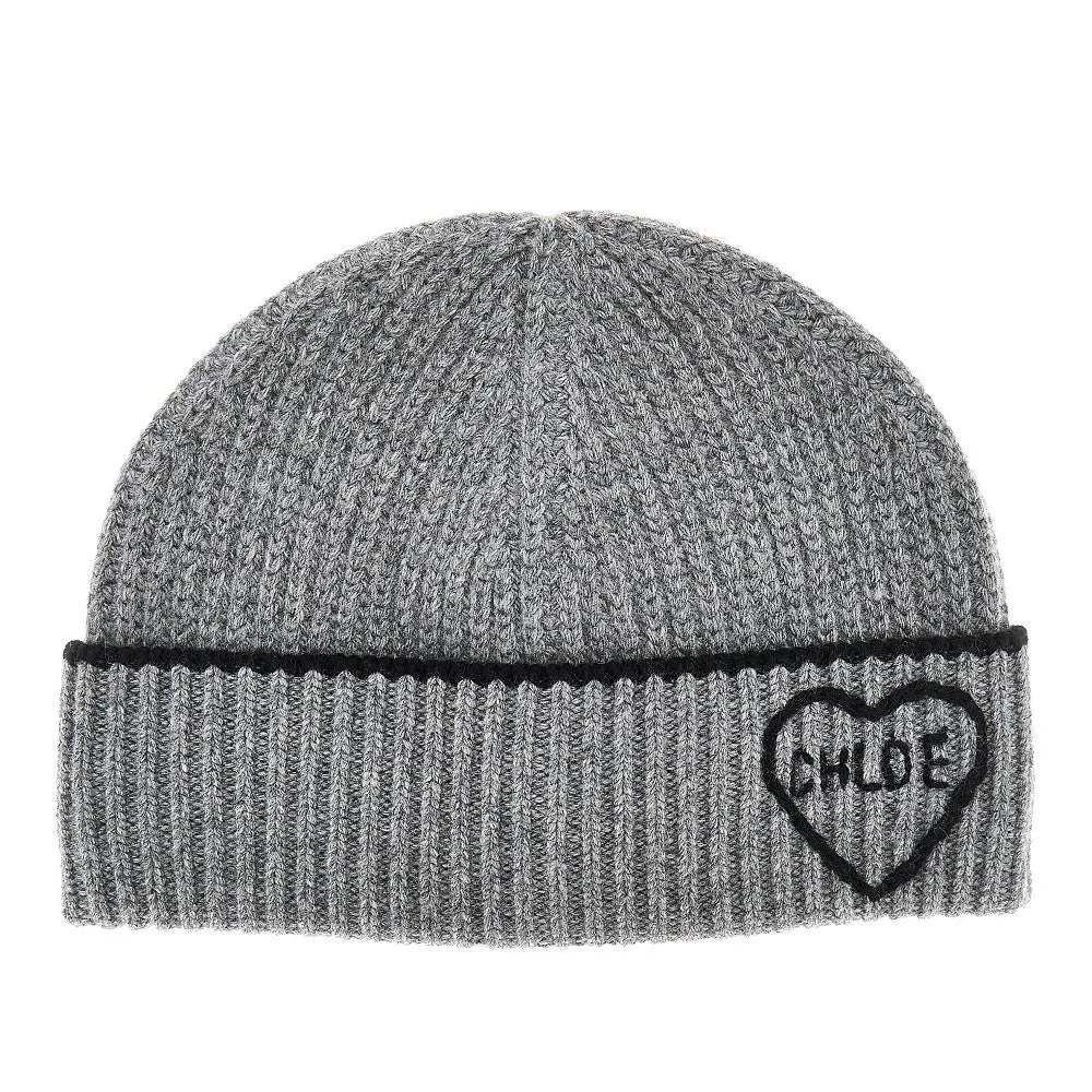 Chloe Chloé Encoeur Wool Cashmere Beanie Hat Grey - 1