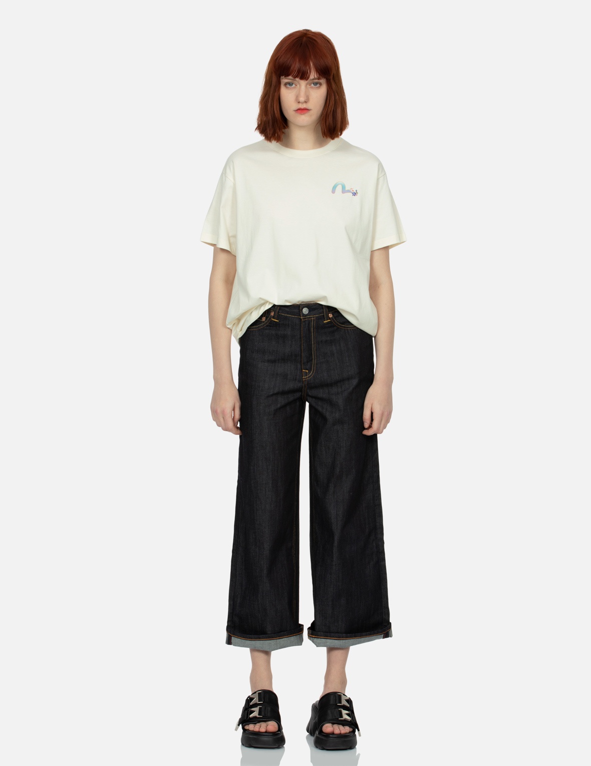 FOIL PRINT DAICOCK WITH RHINESTONE WID LEG JEANS - 6