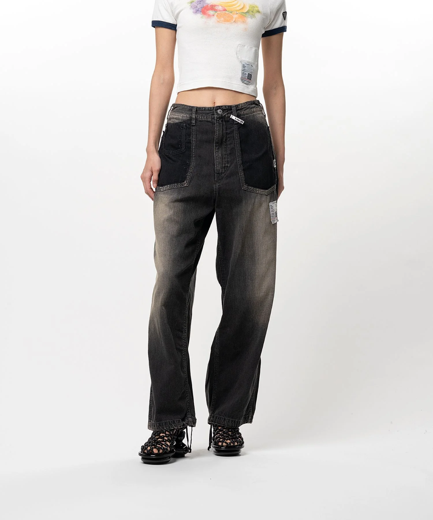 Cut-Out Pocket Denim Pants - 1