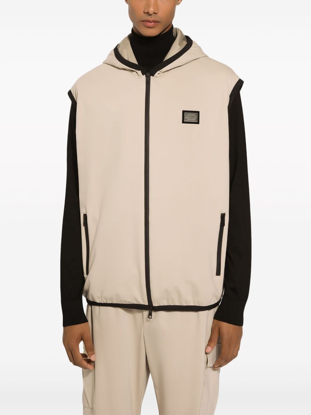 logo-plaque hooded gilet - 5