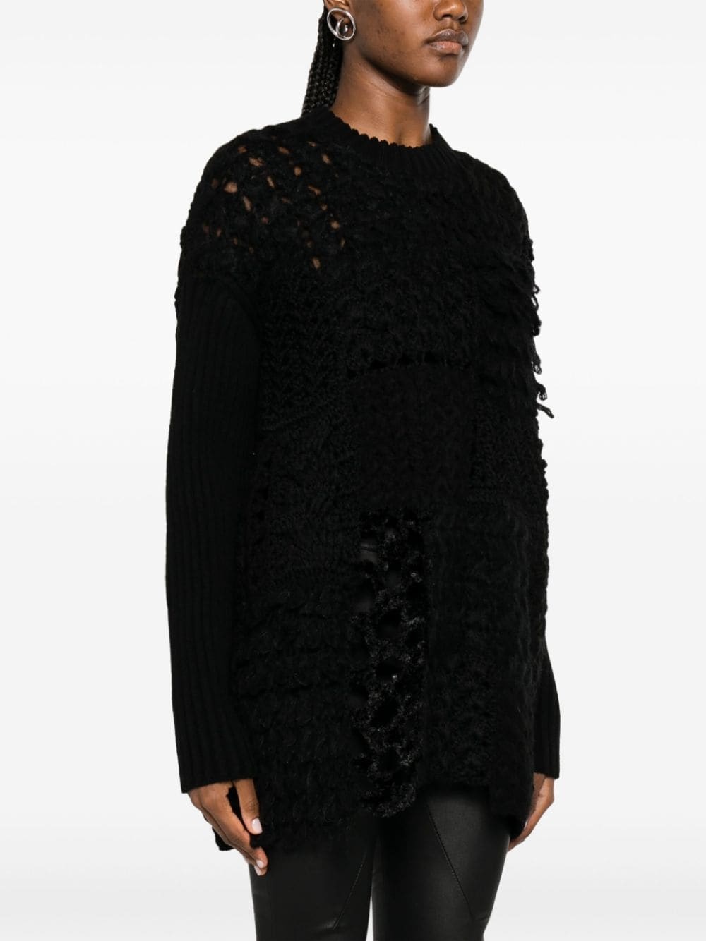 panelled open-knit jumper - 3