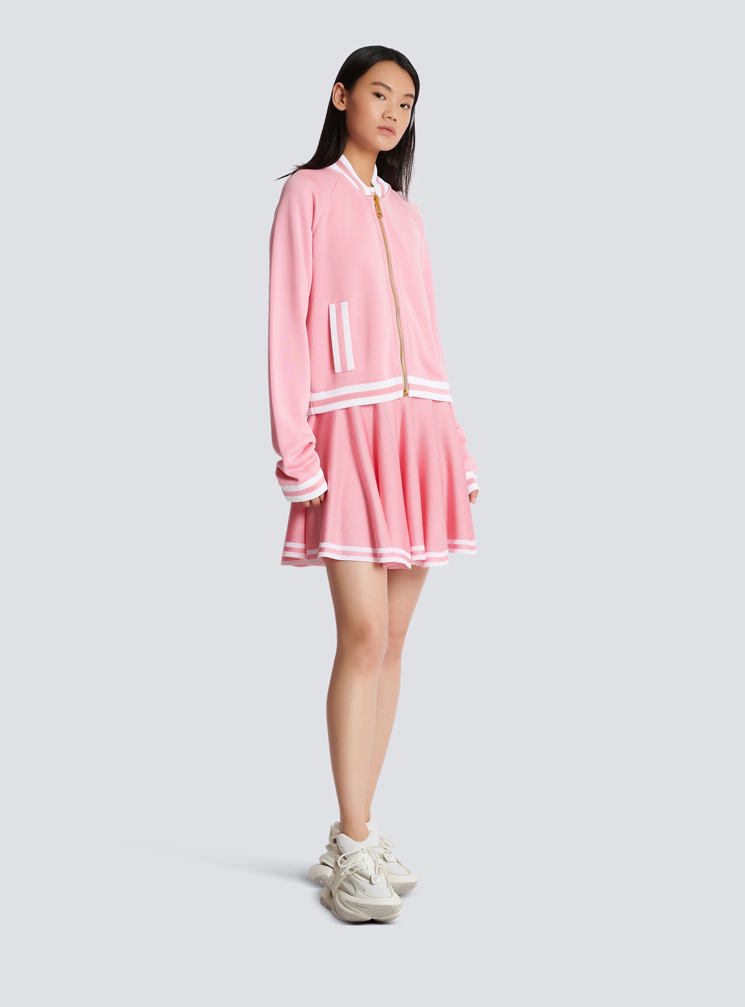 Cropped knitted varsity jacket with striped details - 3