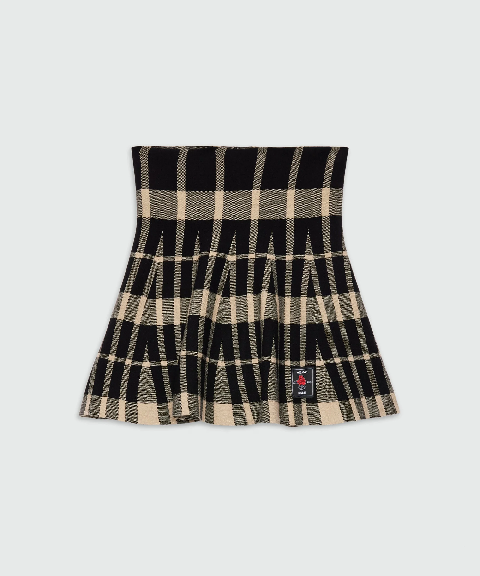 Black miniskirt in techno piquet with check pattern - 1