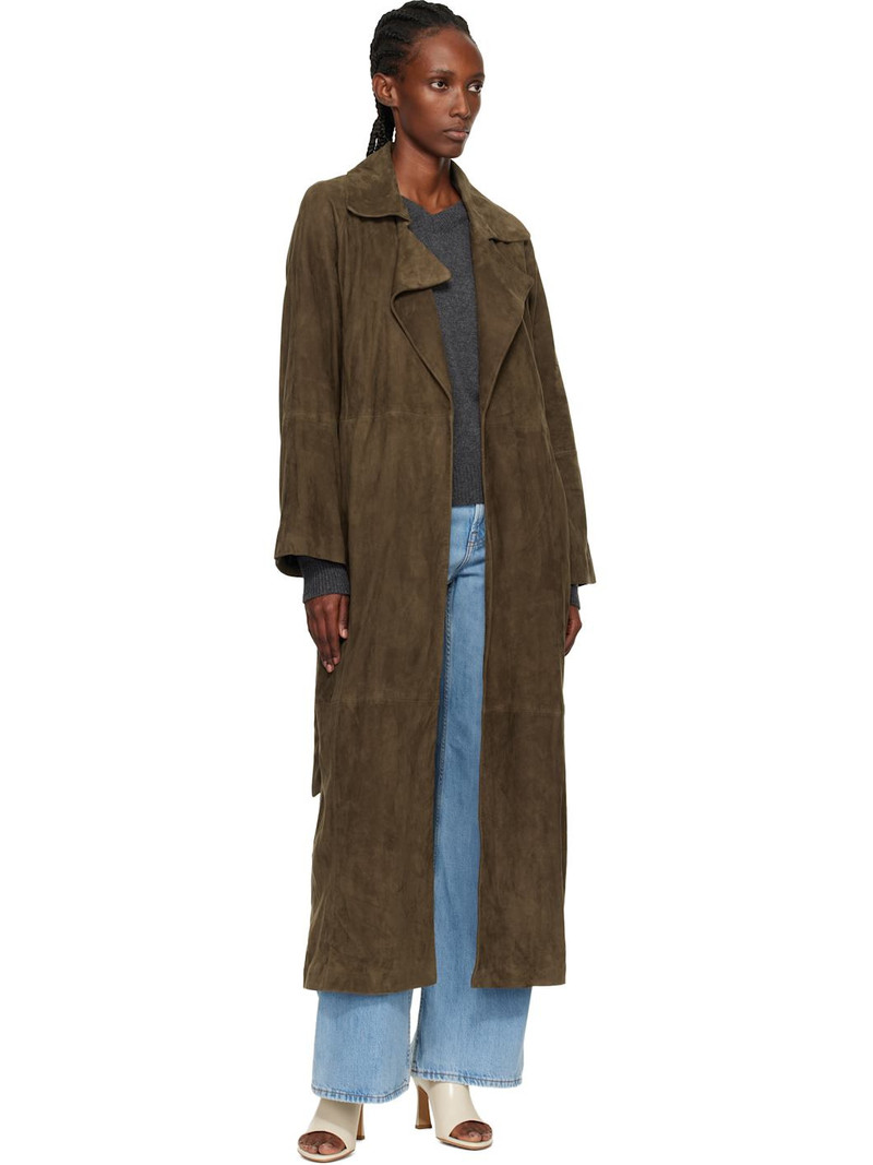 NOUR HAMMOUR Green Althea Belted Suede Coat outlook