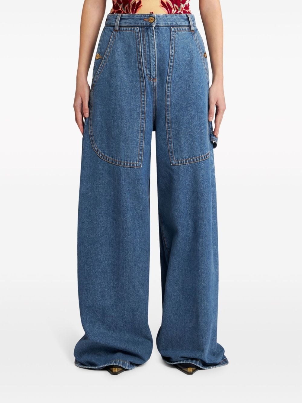 Pegaso-embroidery wide-leg jeans - 3