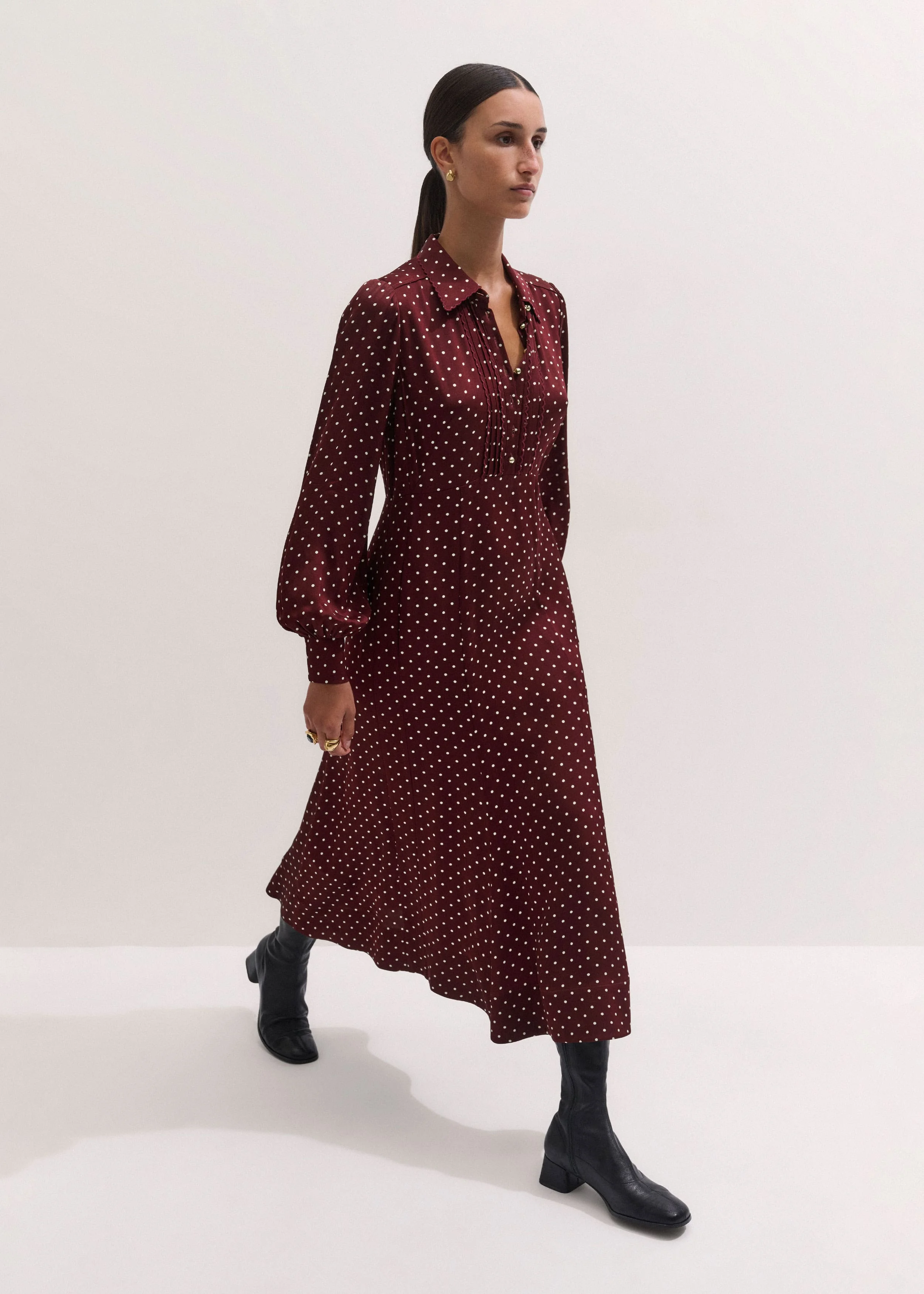 Winter Polka Dot Print Fit And Flare Midi Dress - 1