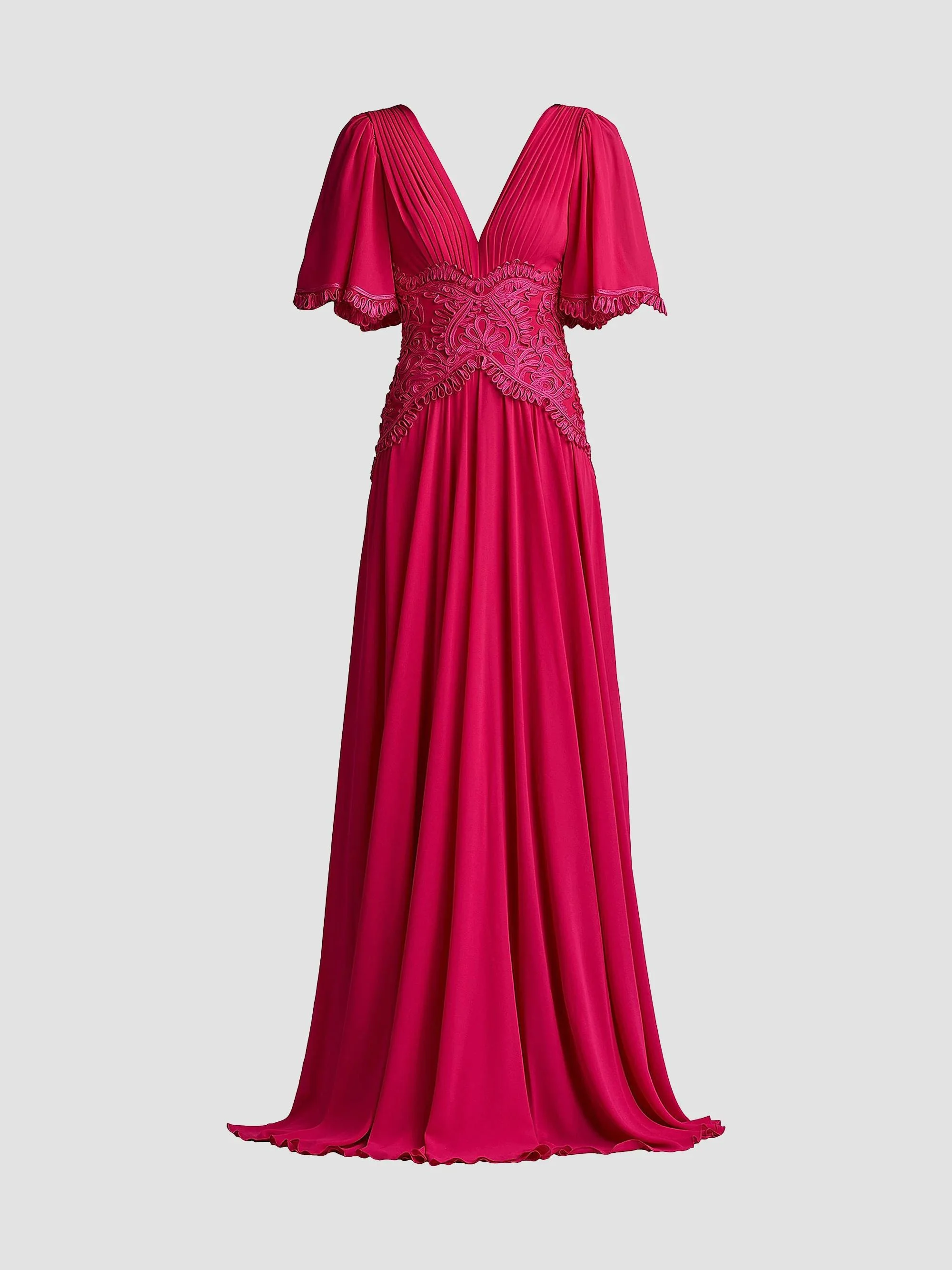 Women's Lace-Trim Pleated Gown - Hibiscus - 1