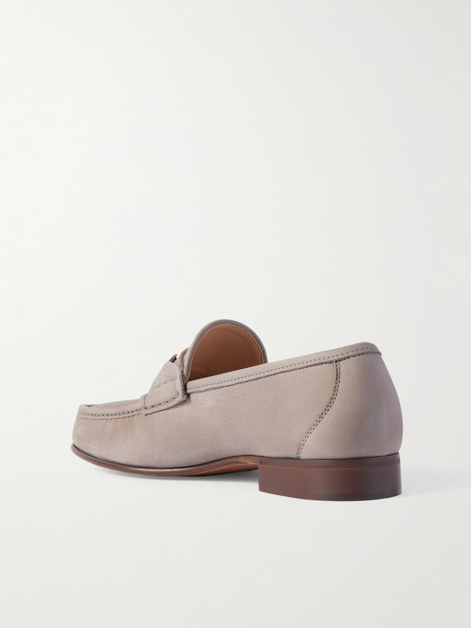 V-Logo Embellished Full-Grain Nubuck Loafers Gray - 4