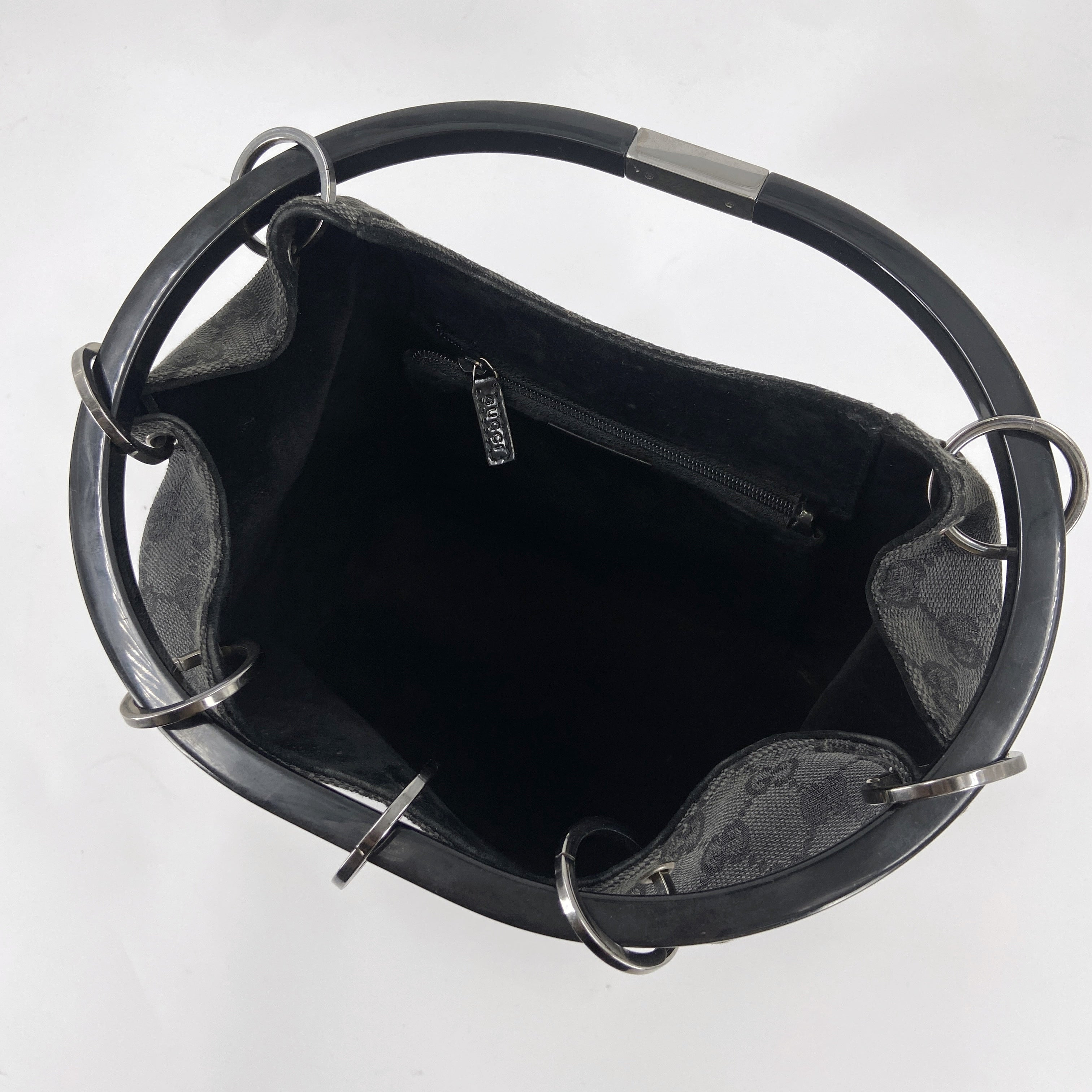 Gucci Fall 1999 Tom Ford Large Black Monogram Bucket Acrylic Ring Bag - 11