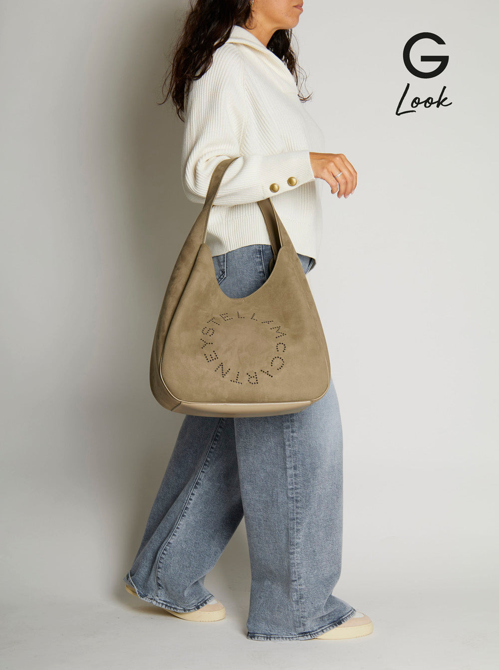 Stella Mccartney Women Beige Shoulder Bag With Maxi Logo Lettering On The Front In Ecosuede Woman - 6