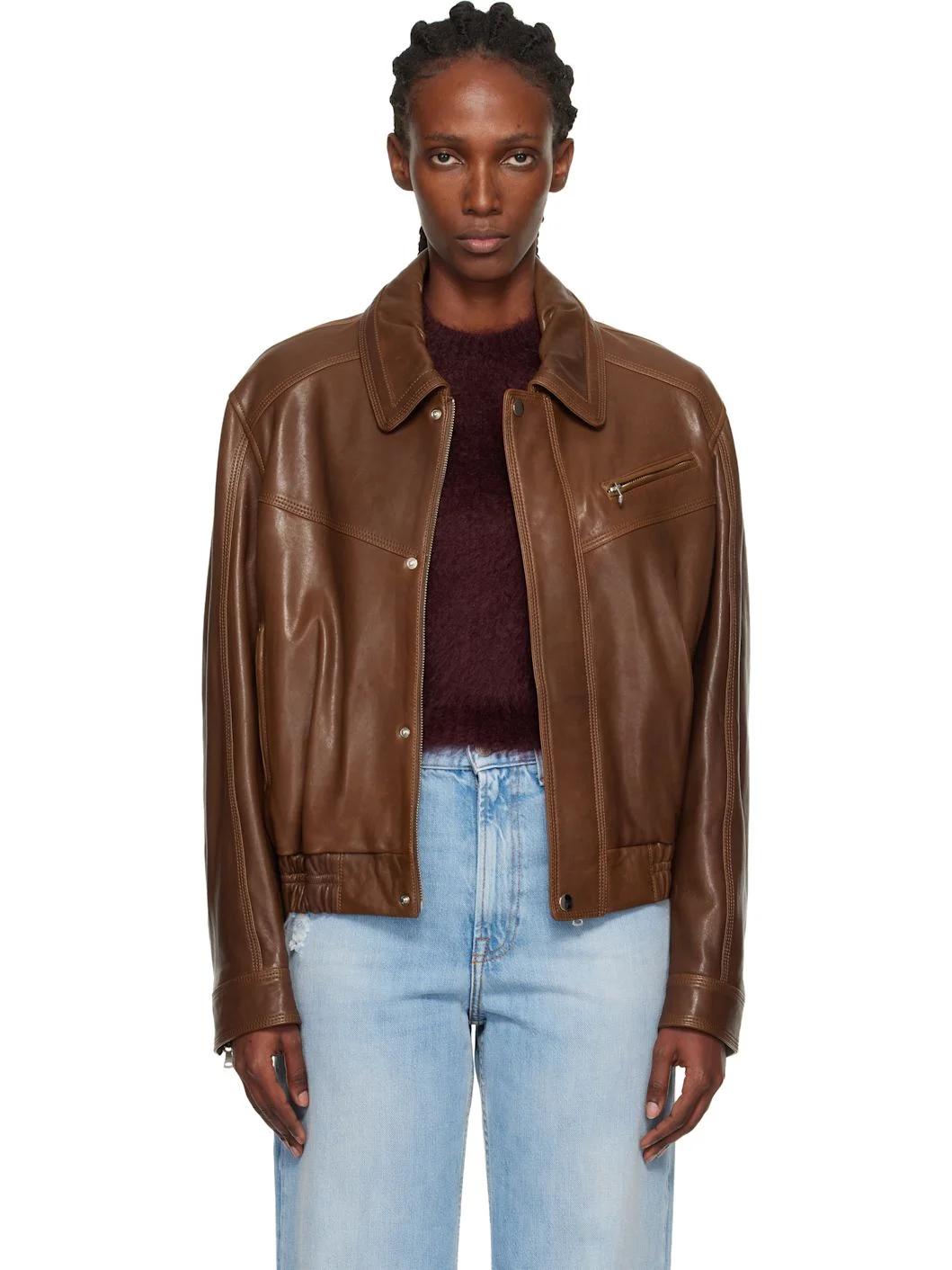 Brown Clint Cropped Bomber Jacket - 1