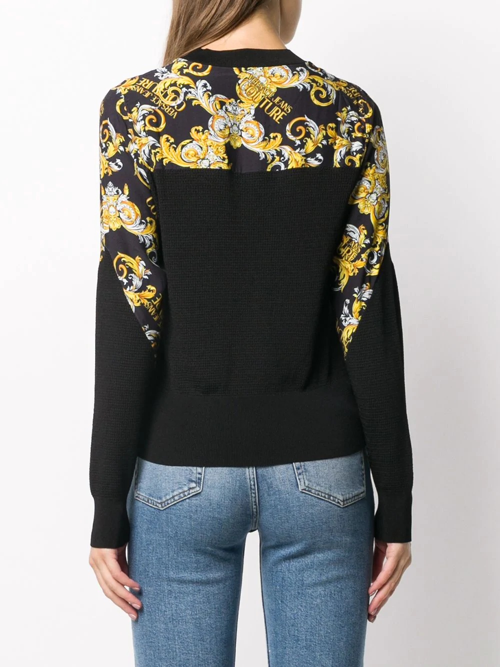 Barocco print panelled jumper - 4