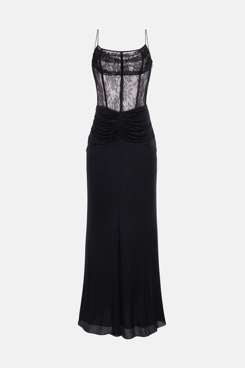 LAMINATED JERSEY EVENING SLIP DRESS WITH LACE 1