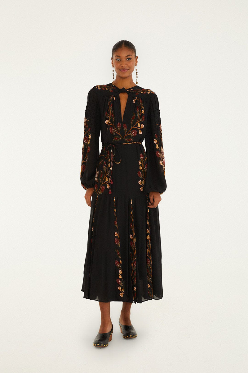 Black Berry Garden Long Sleeve Pleated Maxi Dress 1