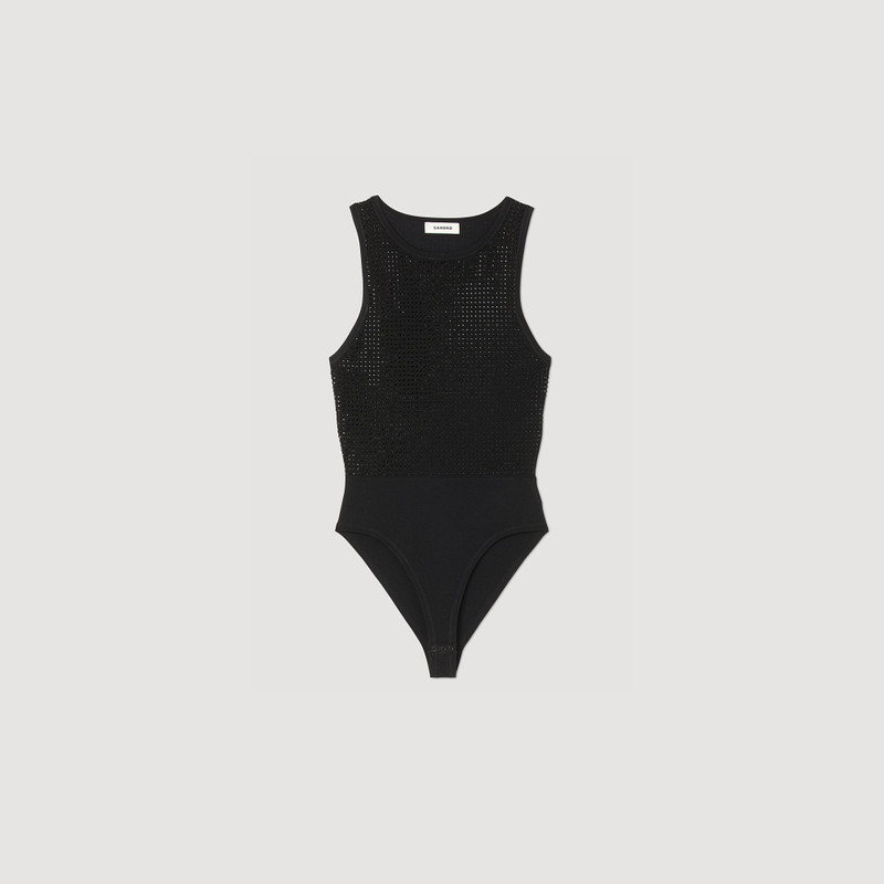 rhinestone-embellished sleeveless bodysuit - 1
