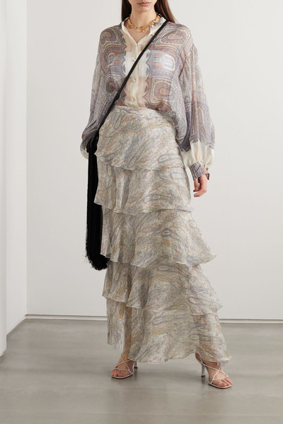 Etro Tiered paisley-print silk-crepon maxi skirt outlook