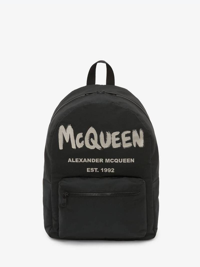 Mcqueen Graffiti Metropolitan Backpack in Black/ivory 1