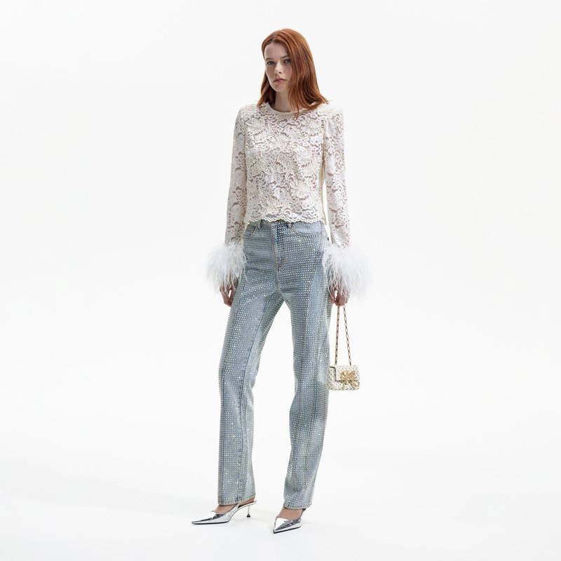 Cream Cord Lace Feather Top 2