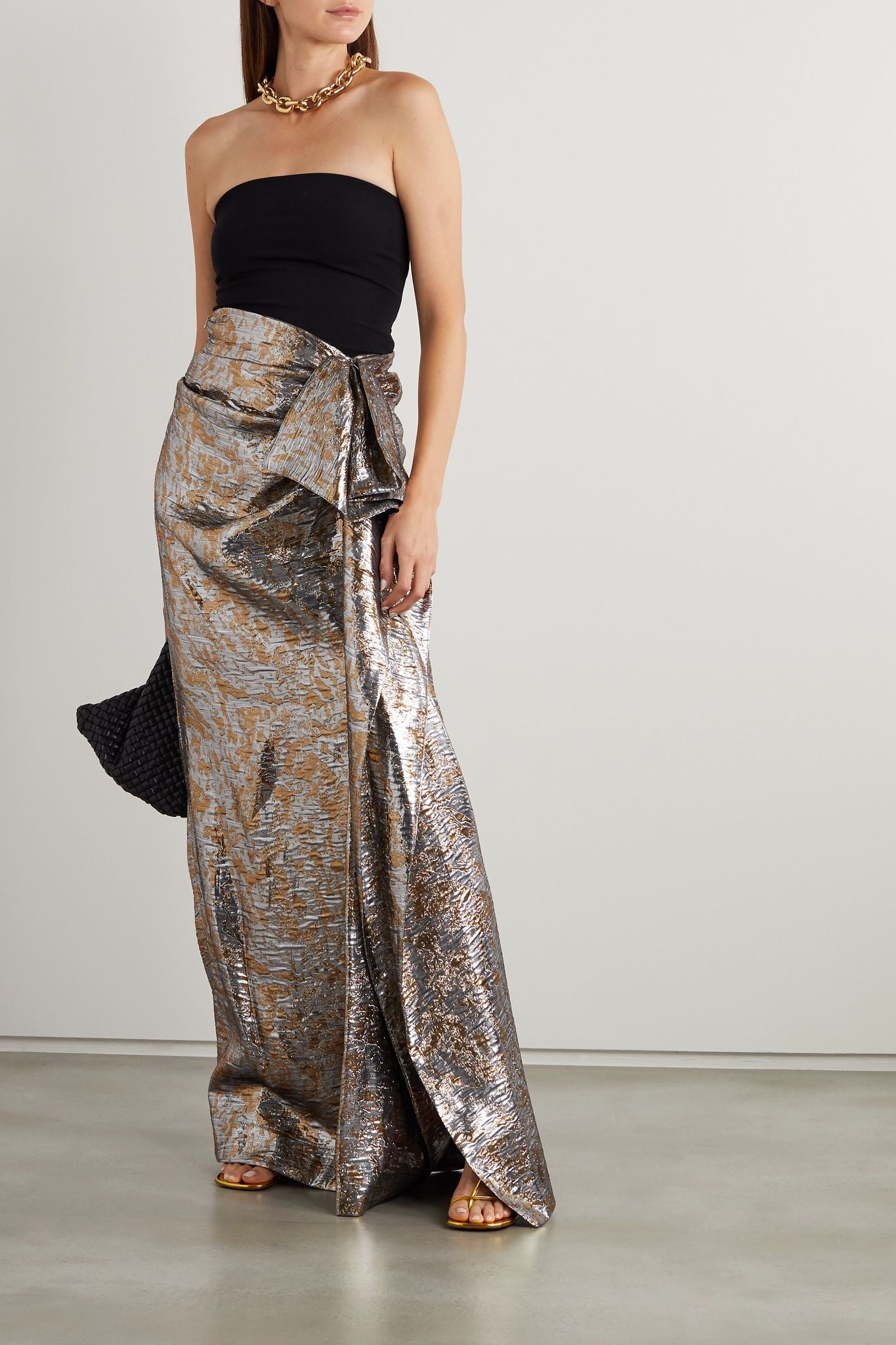 Draped metallic silk-blend lamé maxi skirt - 2