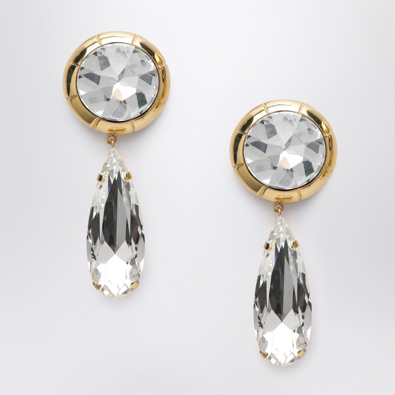 Round clip-on gold-tone metal earrings with crystal pendant 1