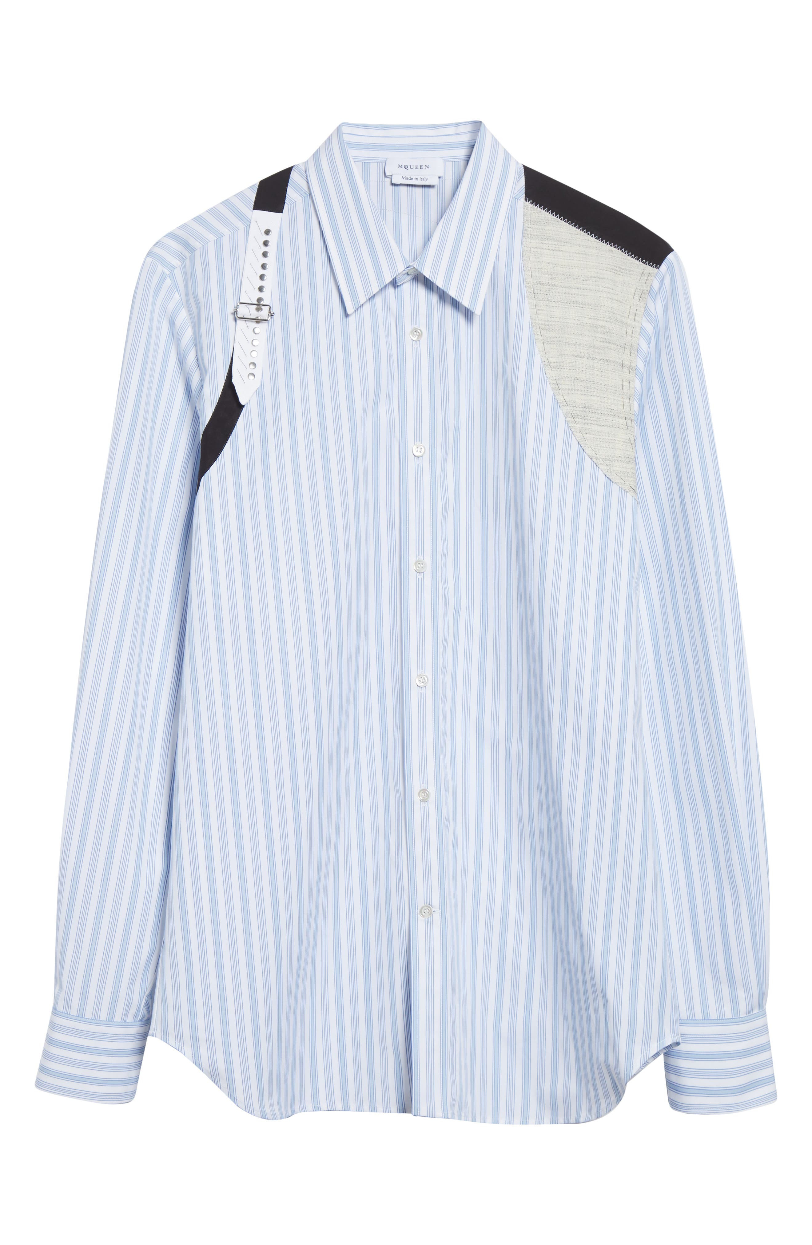 McQueen Canvas Detail Harness Strap Cotton Poplin Button-Up Shirt in Optic White-S Blue at Nordstrom - 6