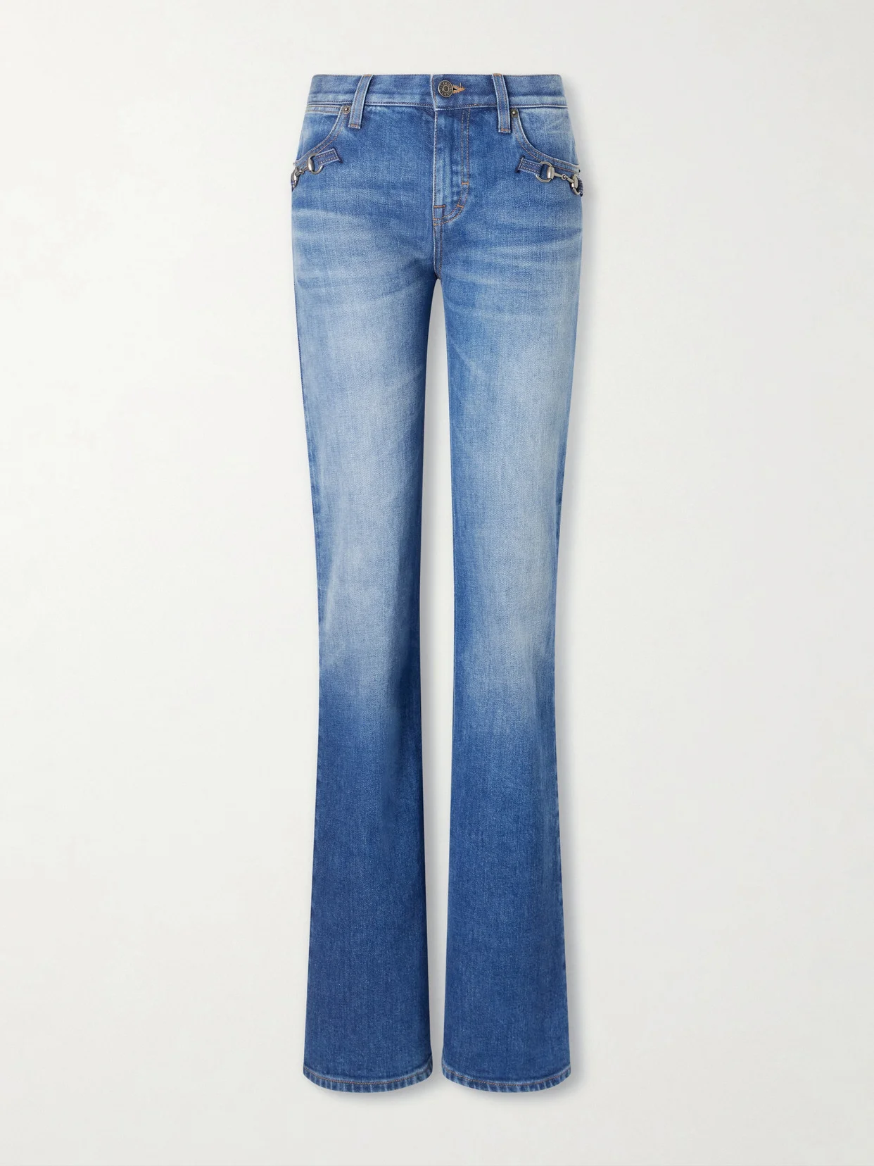 Horsebit-embellished Low-rise Flared Jeans - 1
