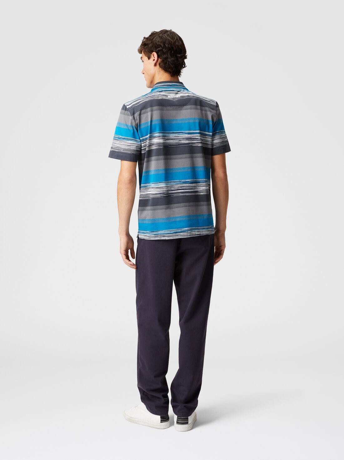 Cotton jersey polo shirt with gradient stripes - 3