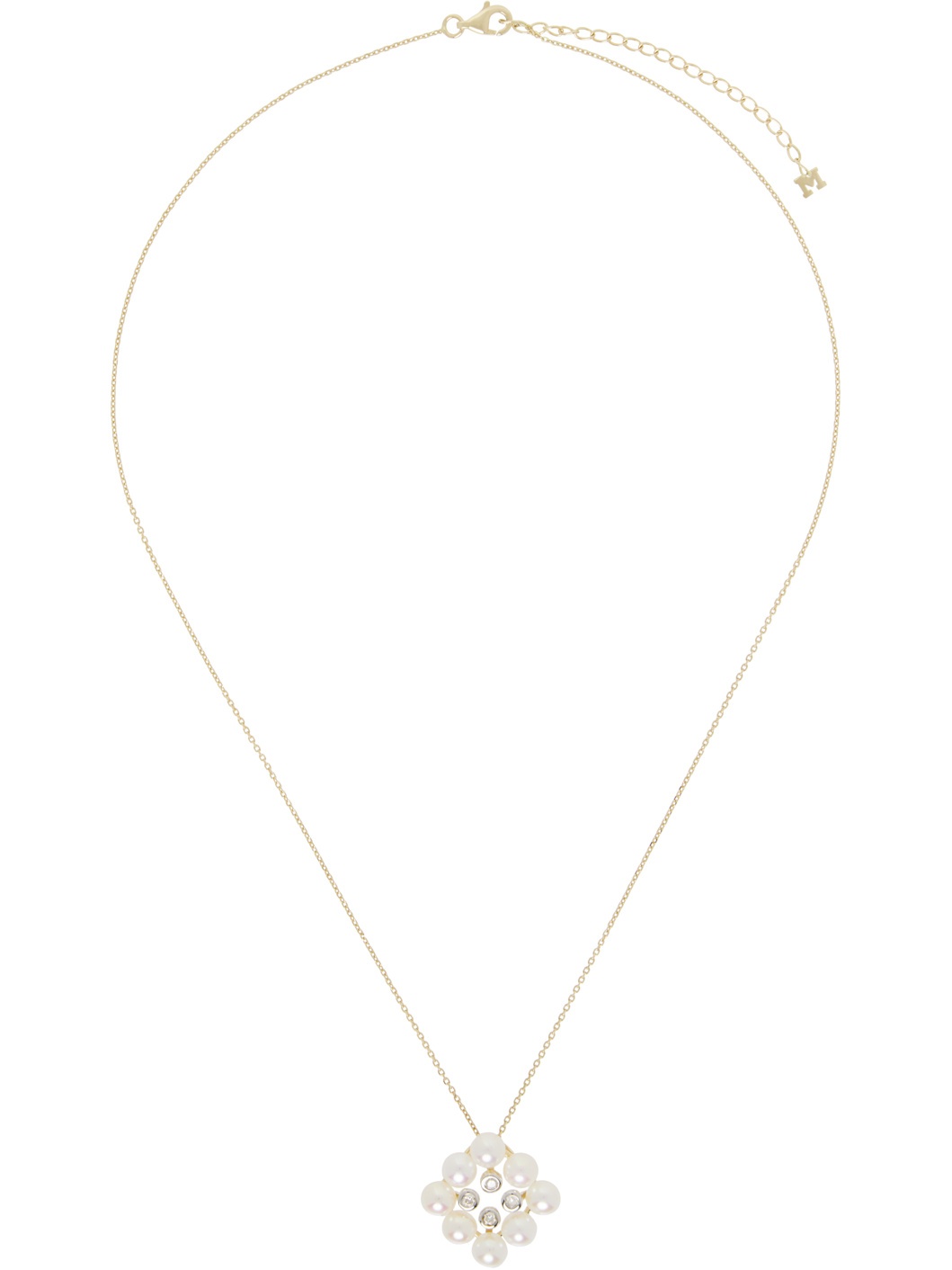 Gold Pearls & Diamond Cluster Necklace - 1