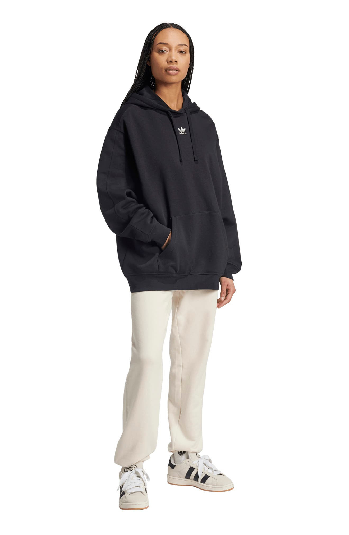 adidas Trefoil Essentials Oversized Lifestyle Hoodie in Black at Nordstrom - 6