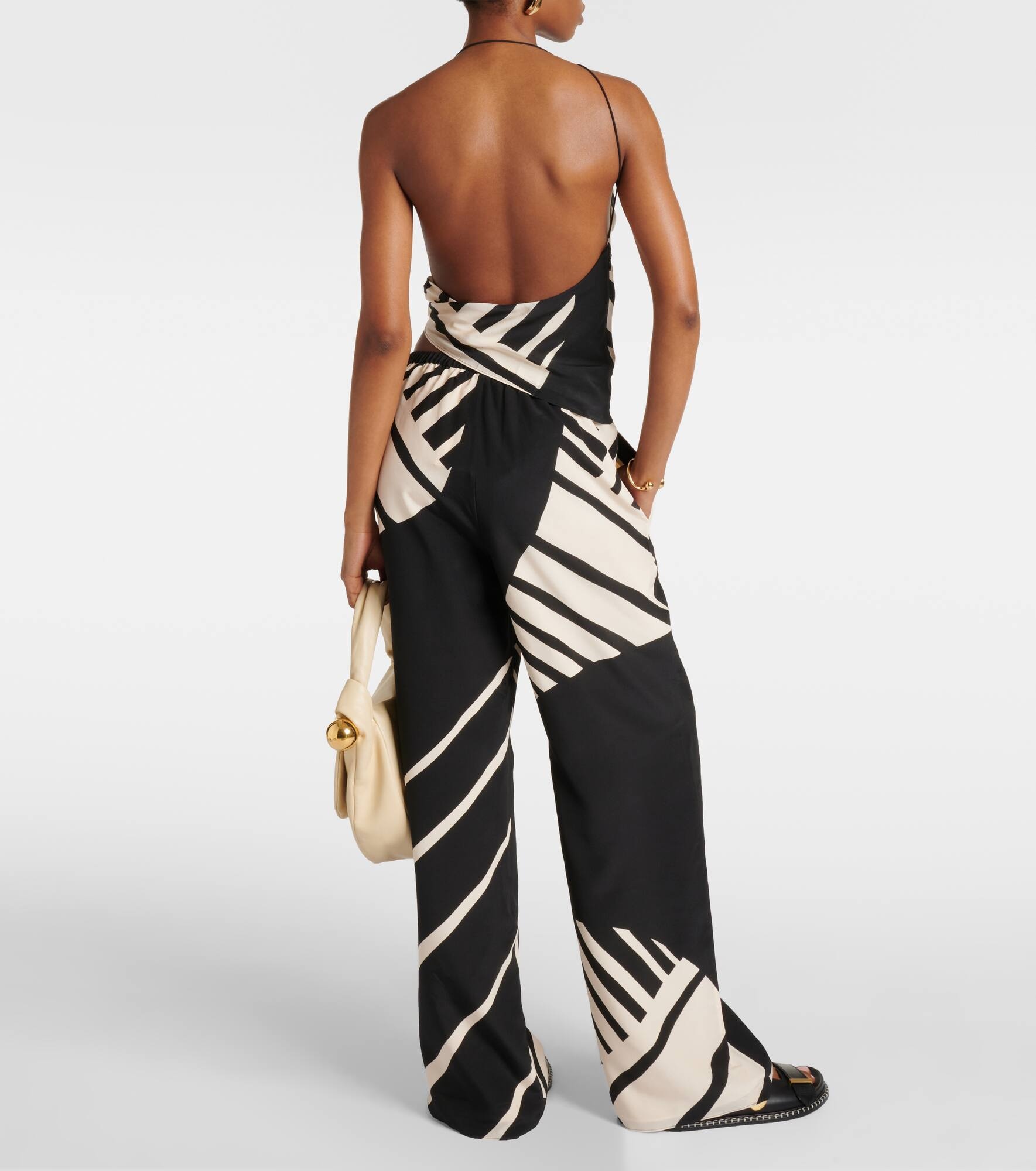 Arte printed one-shoulder silk satin crop top - 3