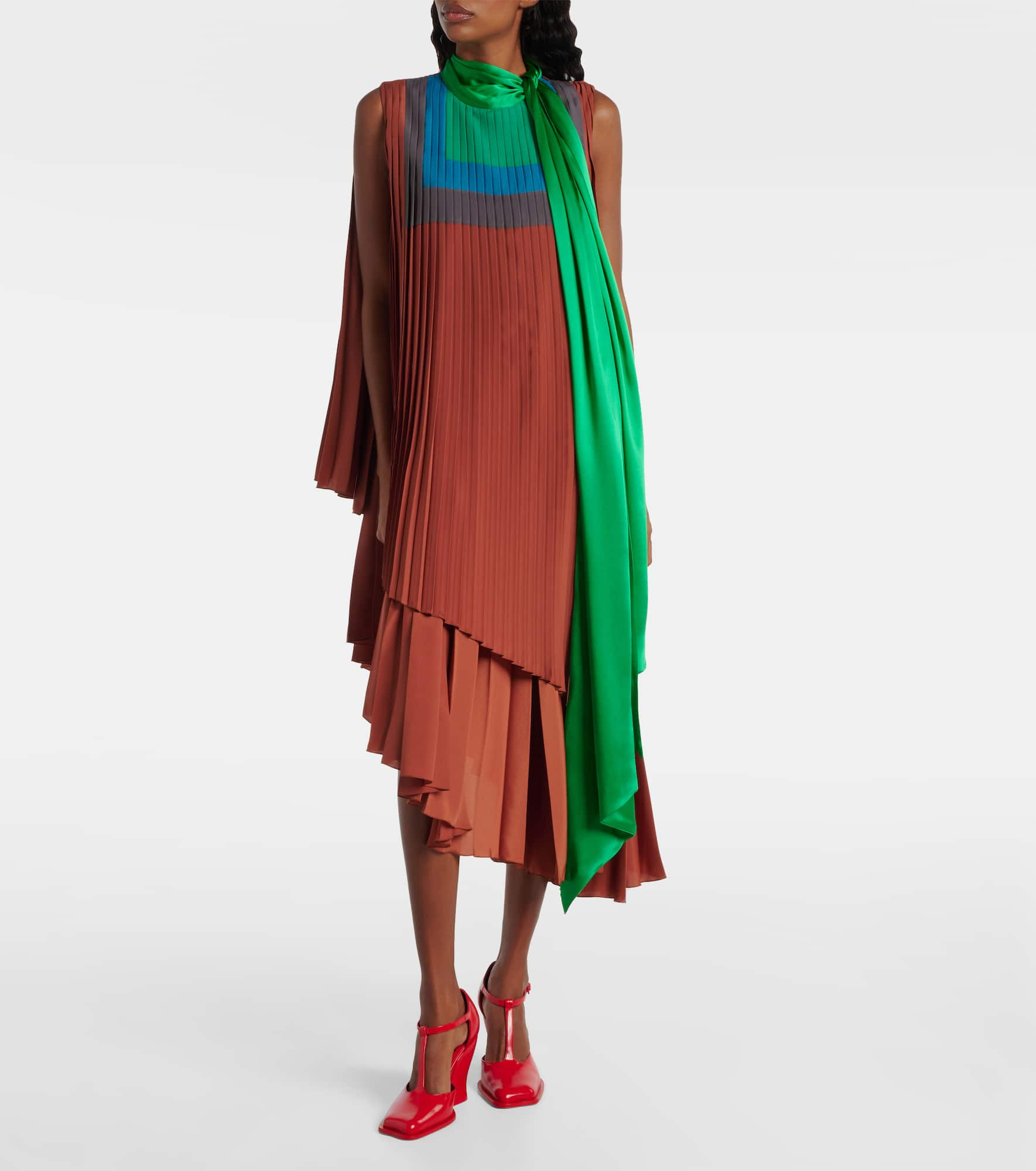 Pleated asymmetric midi dress - 2