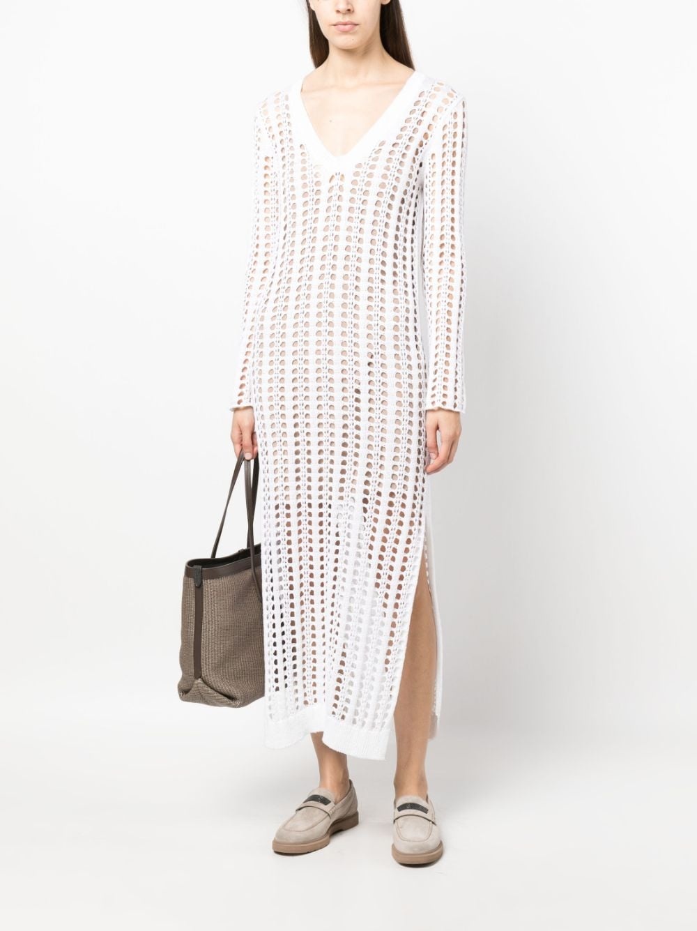 V-neck open-knit long dress - 2