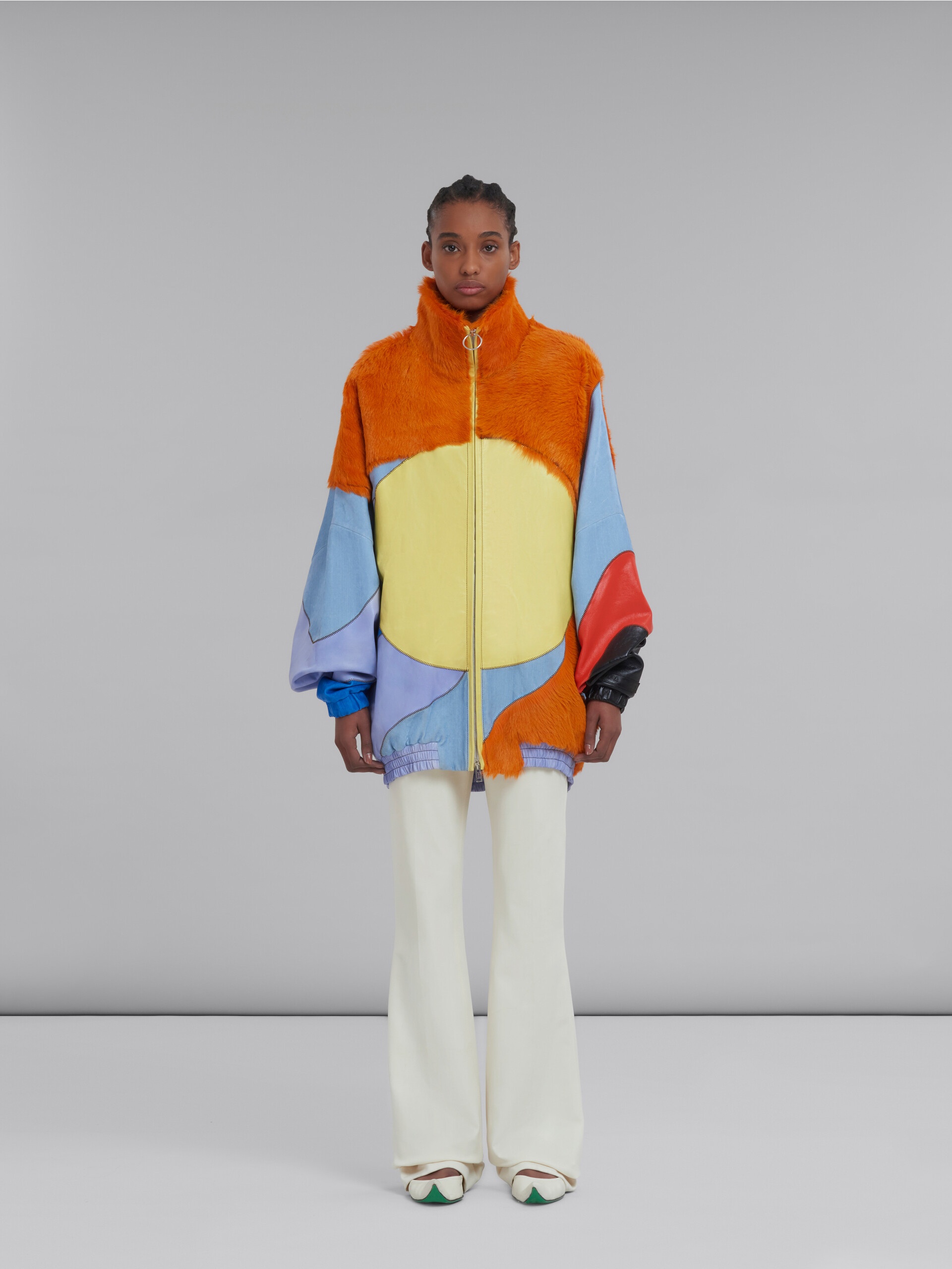 MULTICOLOUR JACKET IN LONG HAIR CALFSKIN WITH INLAYS - 2