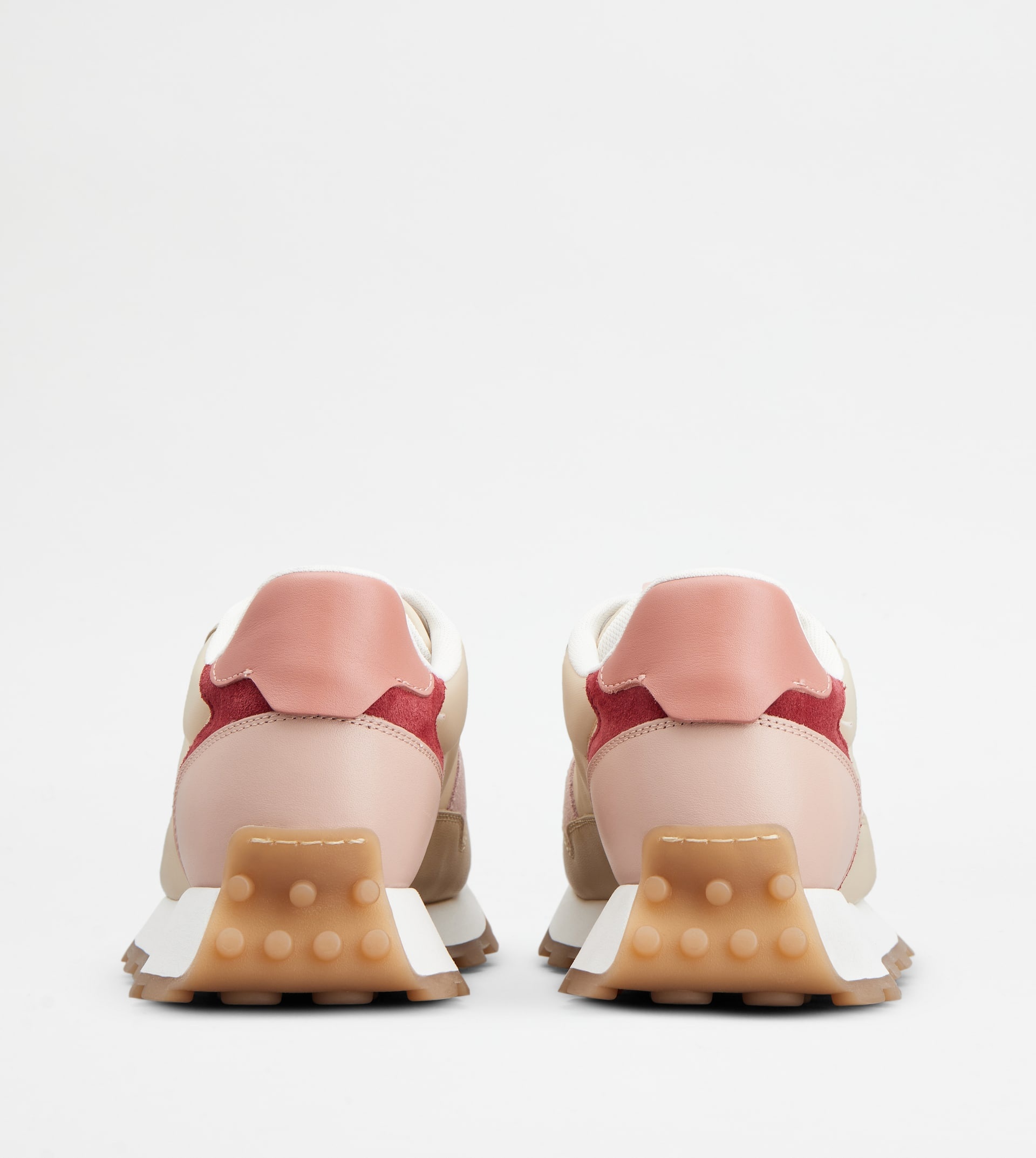 SNEAKERS IN LEATHER AND FABRIC - BEIGE, PINK, RED - 2