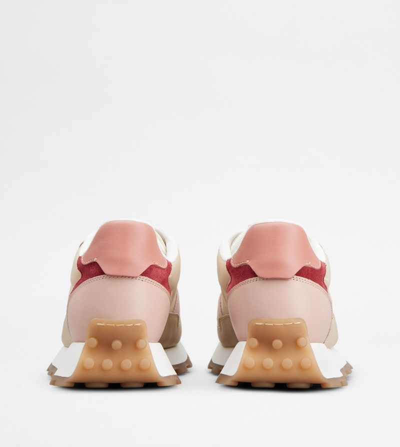 Tod's SNEAKERS IN LEATHER AND FABRIC - BEIGE, PINK, RED outlook