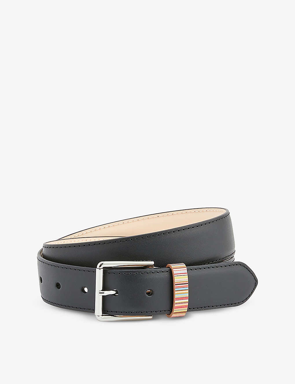 Stripe-pattern leather belt - 1