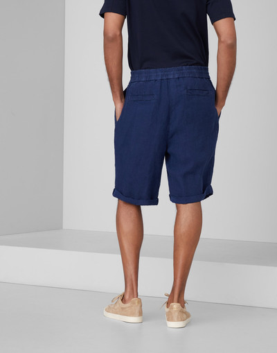 Brunello Cucinelli Garment-dyed Bermuda shorts in linen gabardine with drawstring and pleat outlook