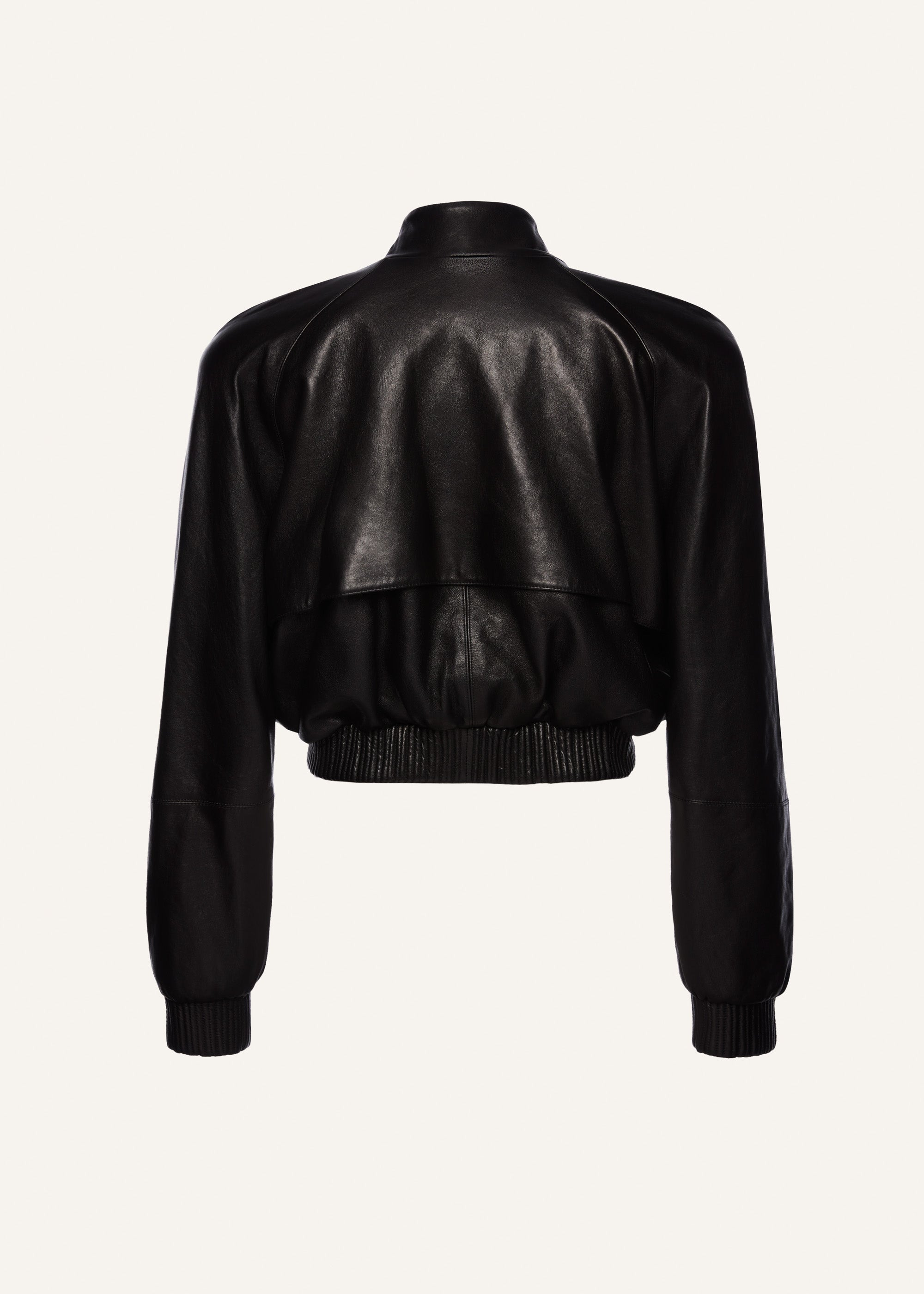 Cropped leather bomber jacket in black - 2