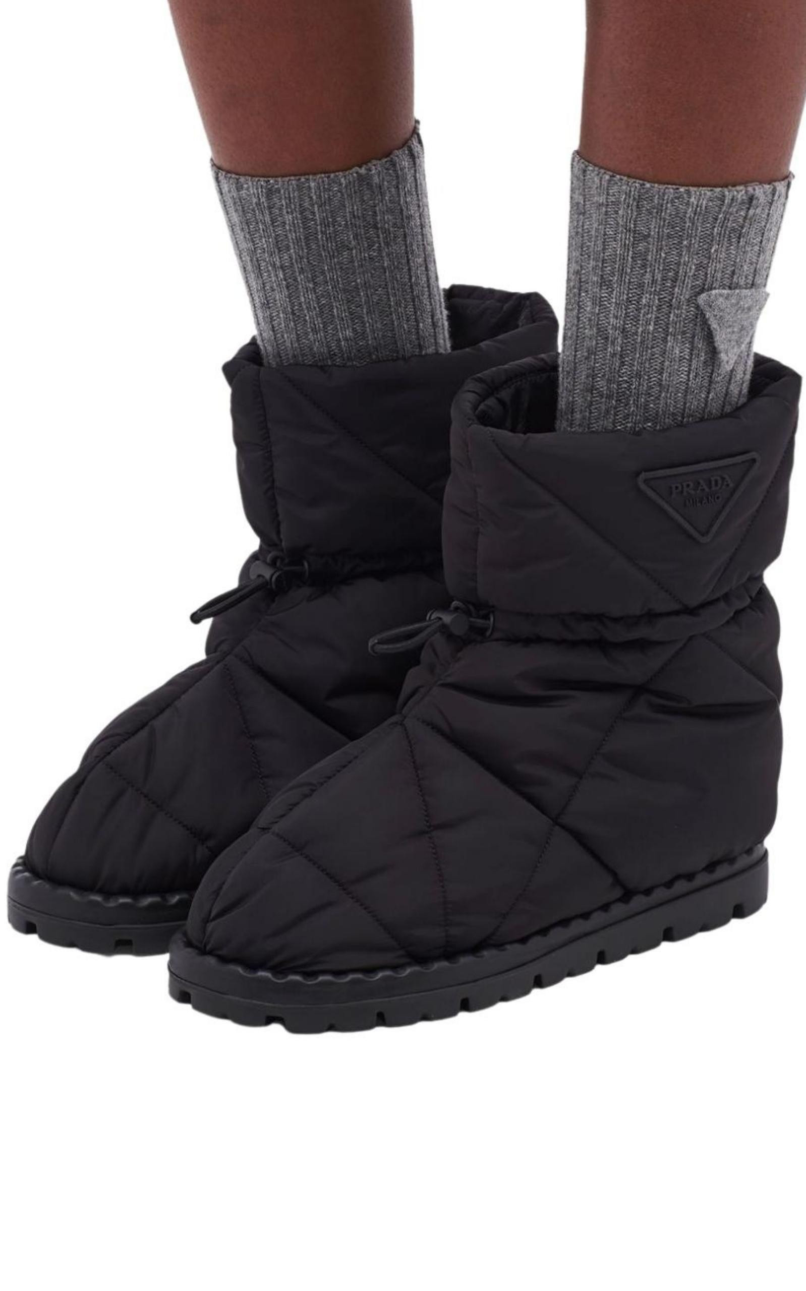 Black Quilted Nylon Drawstring Ankle Boots - 2