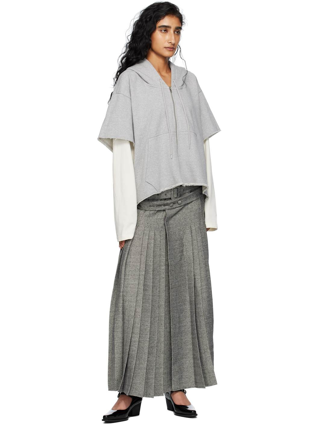 Gray Double Belted Maxi Skirt - 4