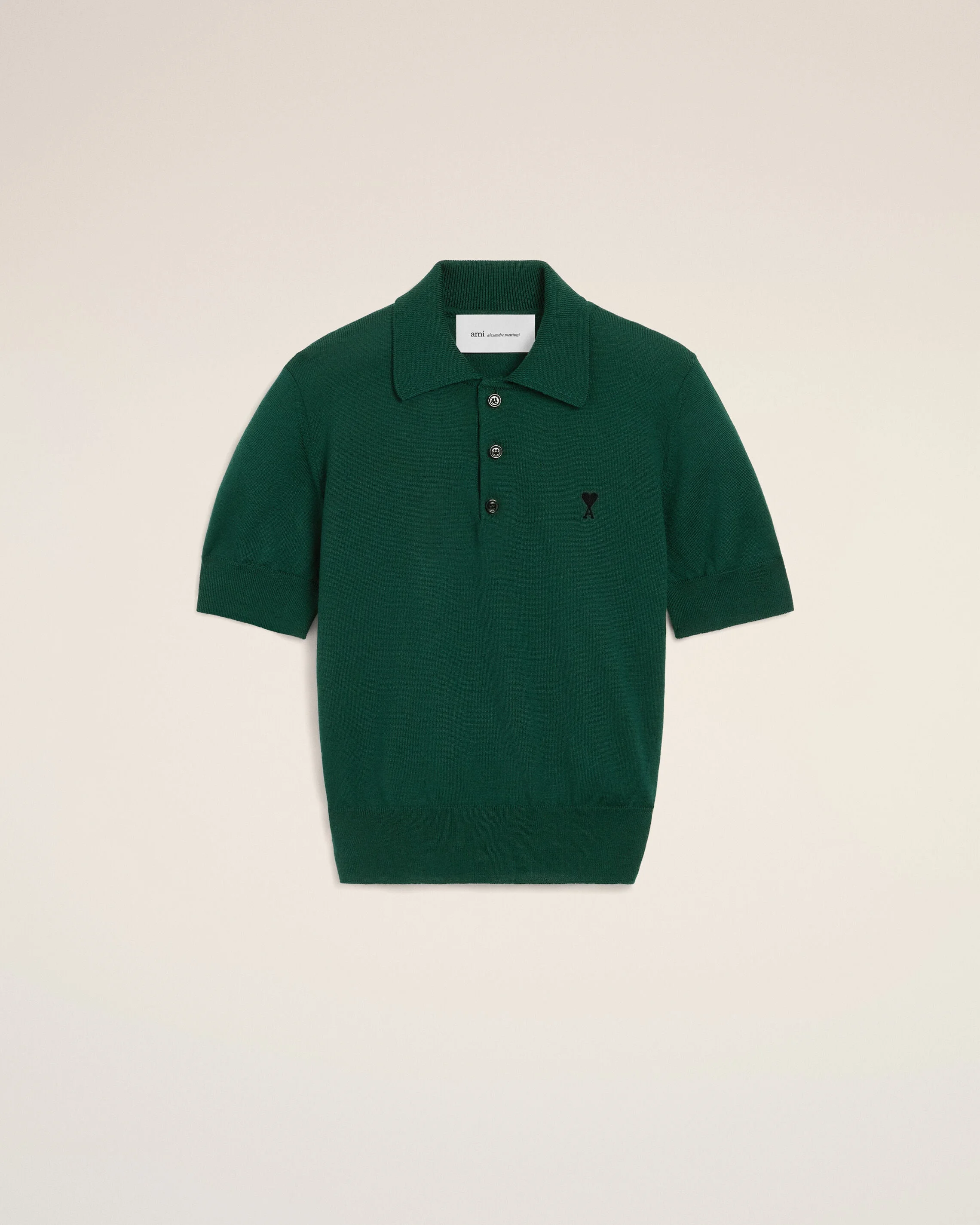 GREEN WOOL POLO WITH AMI DE COEUR - 1