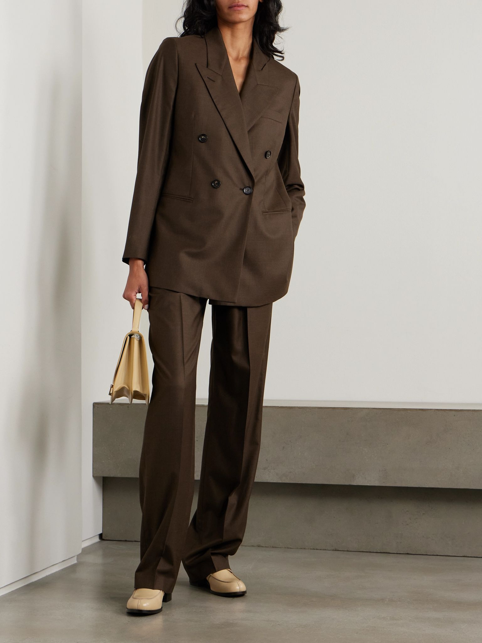 Oversized double-breasted virgin wool blazer Brown - 2