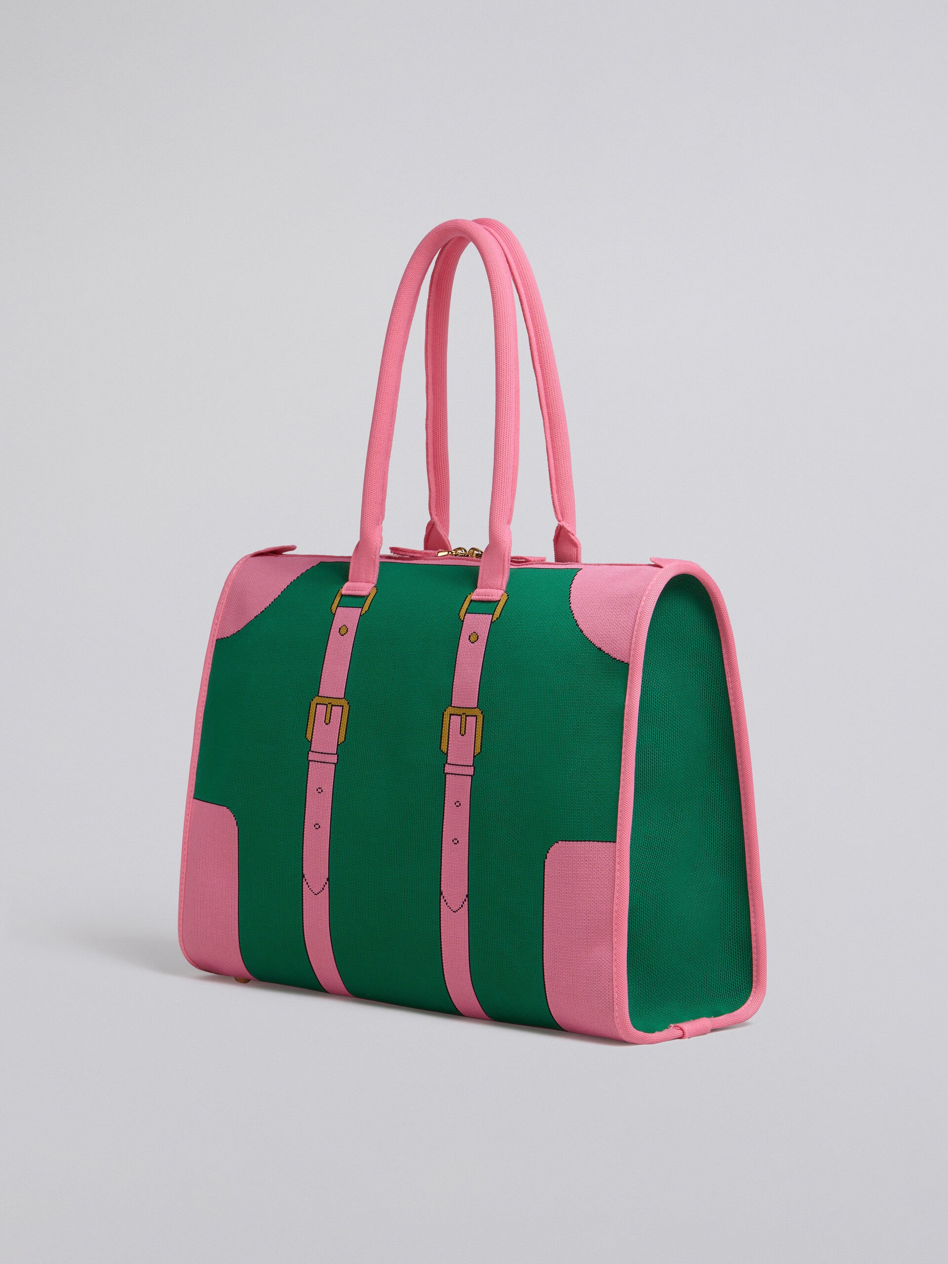 GREEN AND PINK TROMPE-L'ŒIL JACQUARD TRAVEL BAG - 3