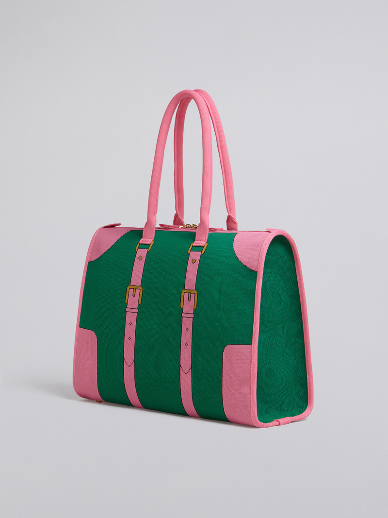 GREEN AND PINK TROMPE-L'ŒIL JACQUARD TRAVEL BAG 3