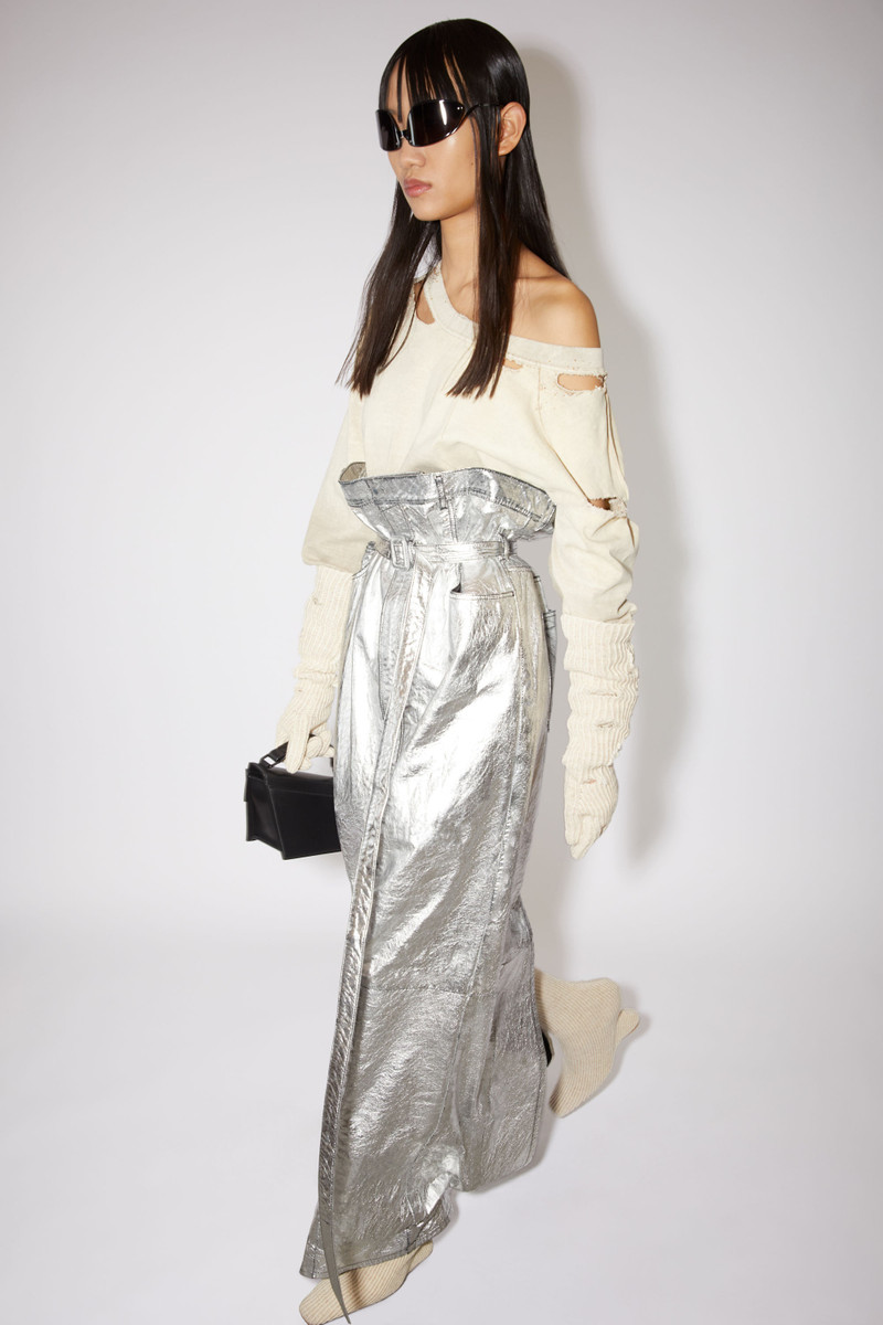 High waist leather maxi skirt - Silver 5